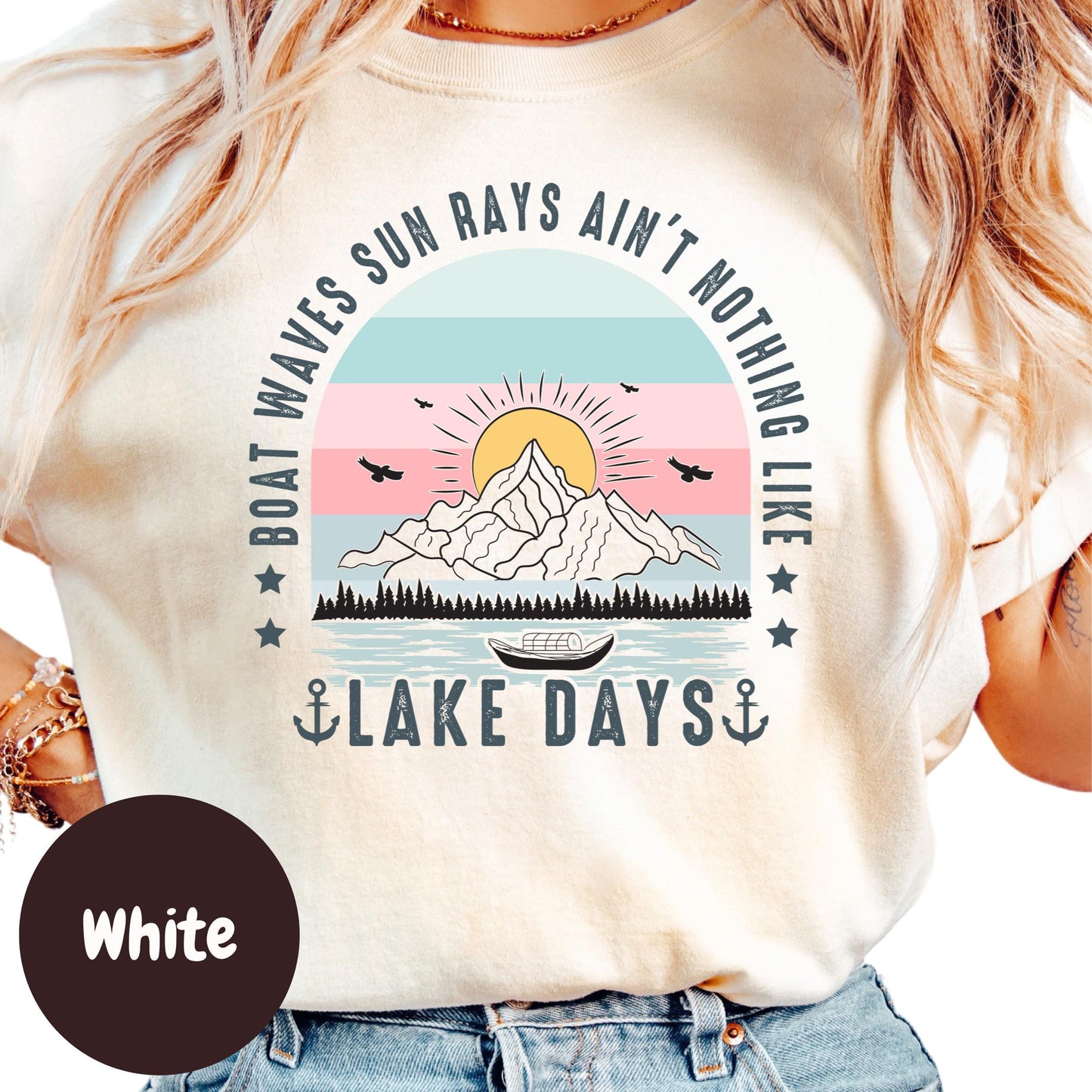 Lake Days Shirt, Boat Waves Sun Rays Shirt, Summer Lake Life Tee, Retro Lake Graphic Shirt, Cute Boating Shirt for Women