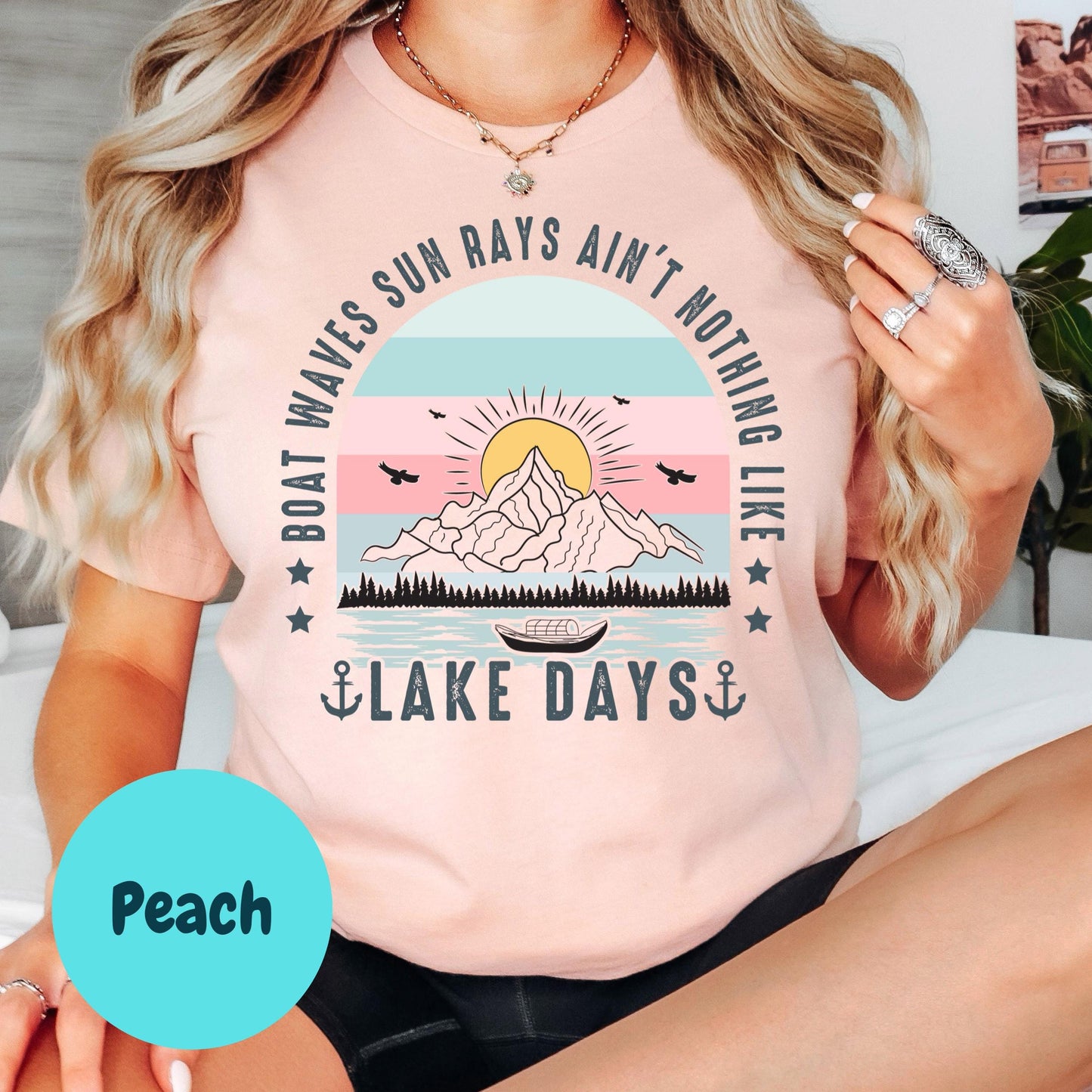 Lake Days Shirt, Boat Waves Sun Rays Shirt, Summer Lake Life Tee, Retro Lake Graphic Shirt, Cute Boating Shirt for Women