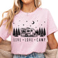 Live Love Camp Shirt, RV Camping Shirt for Women, Camper Graphic Tee, Forest Campfire Shirt, Outdoorsy Adventure Shirt, Retro Camping Tee