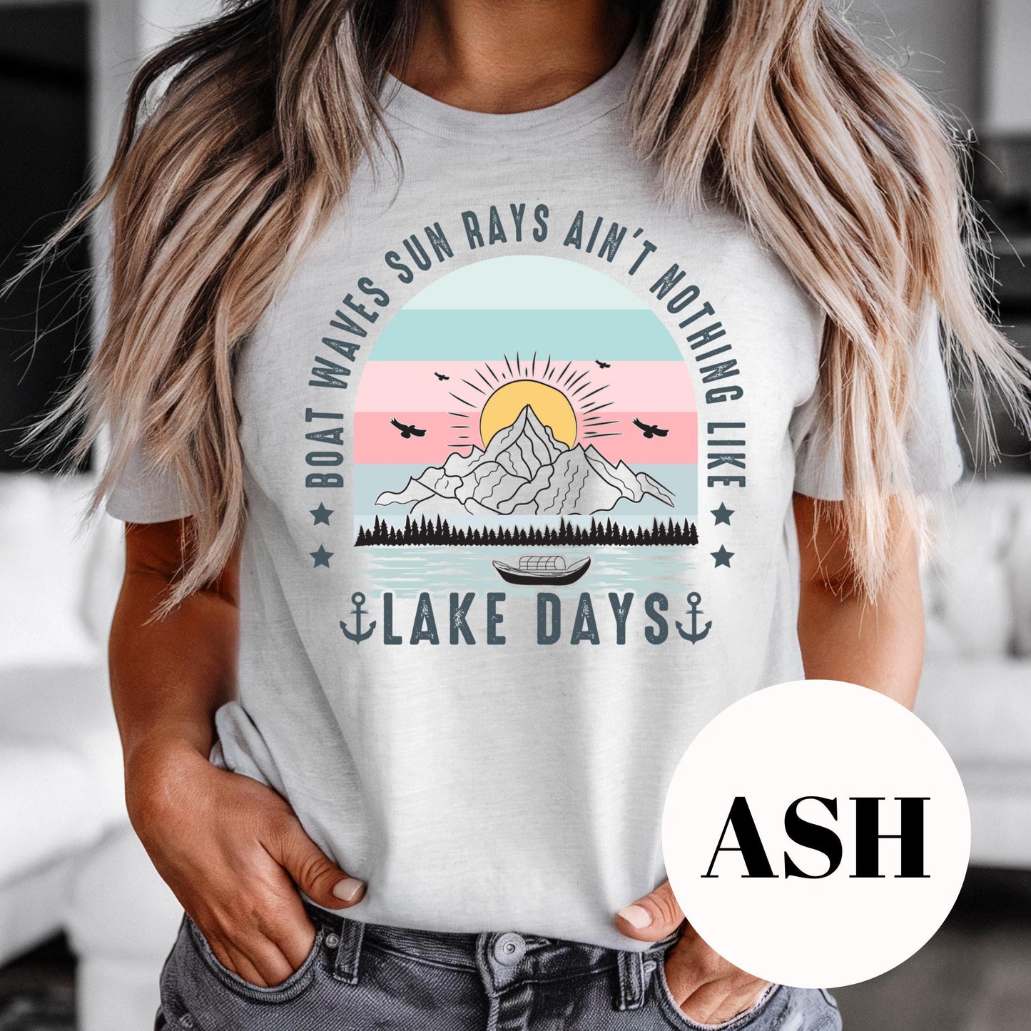 Lake Days Shirt, Retro Lake Life Sublimation Tee, Summer Boat and Mountain Graphic Shirt, Vintage Faded Print Tee, Outdoorsy Gift for Her