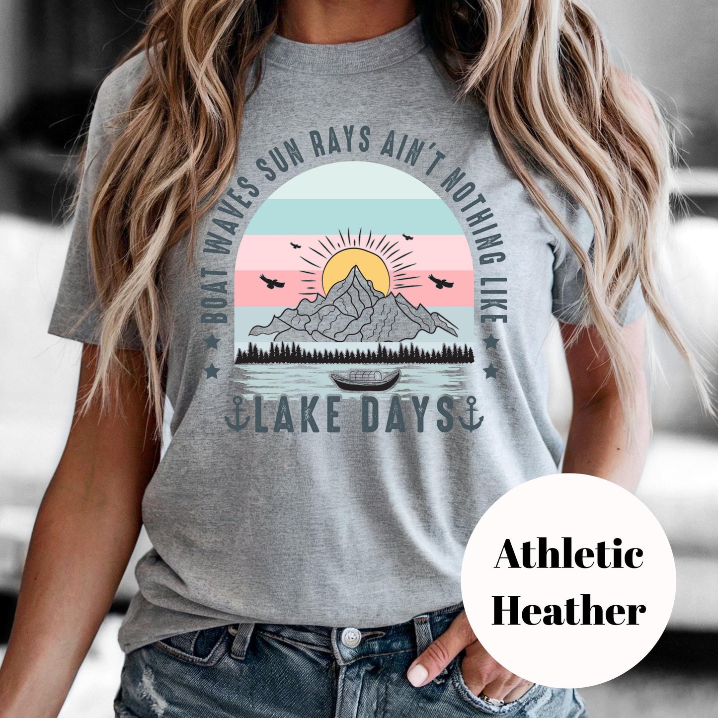 Lake Days Shirt, Retro Lake Life Sublimation Tee, Summer Boat and Mountain Graphic Shirt, Vintage Faded Print Tee, Outdoorsy Gift for Her