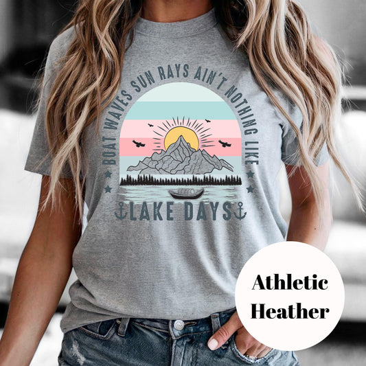 Lake Days Shirt, Retro Lake Life Sublimation Tee, Summer Boat and Mountain Graphic Shirt, Vintage Faded Print Tee, Outdoorsy Gift for Her
