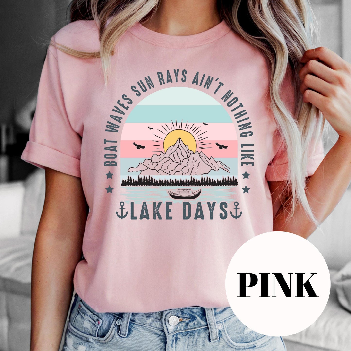 Lake Days Shirt, Retro Lake Life Sublimation Tee, Summer Boat and Mountain Graphic Shirt, Vintage Faded Print Tee, Outdoorsy Gift for Her