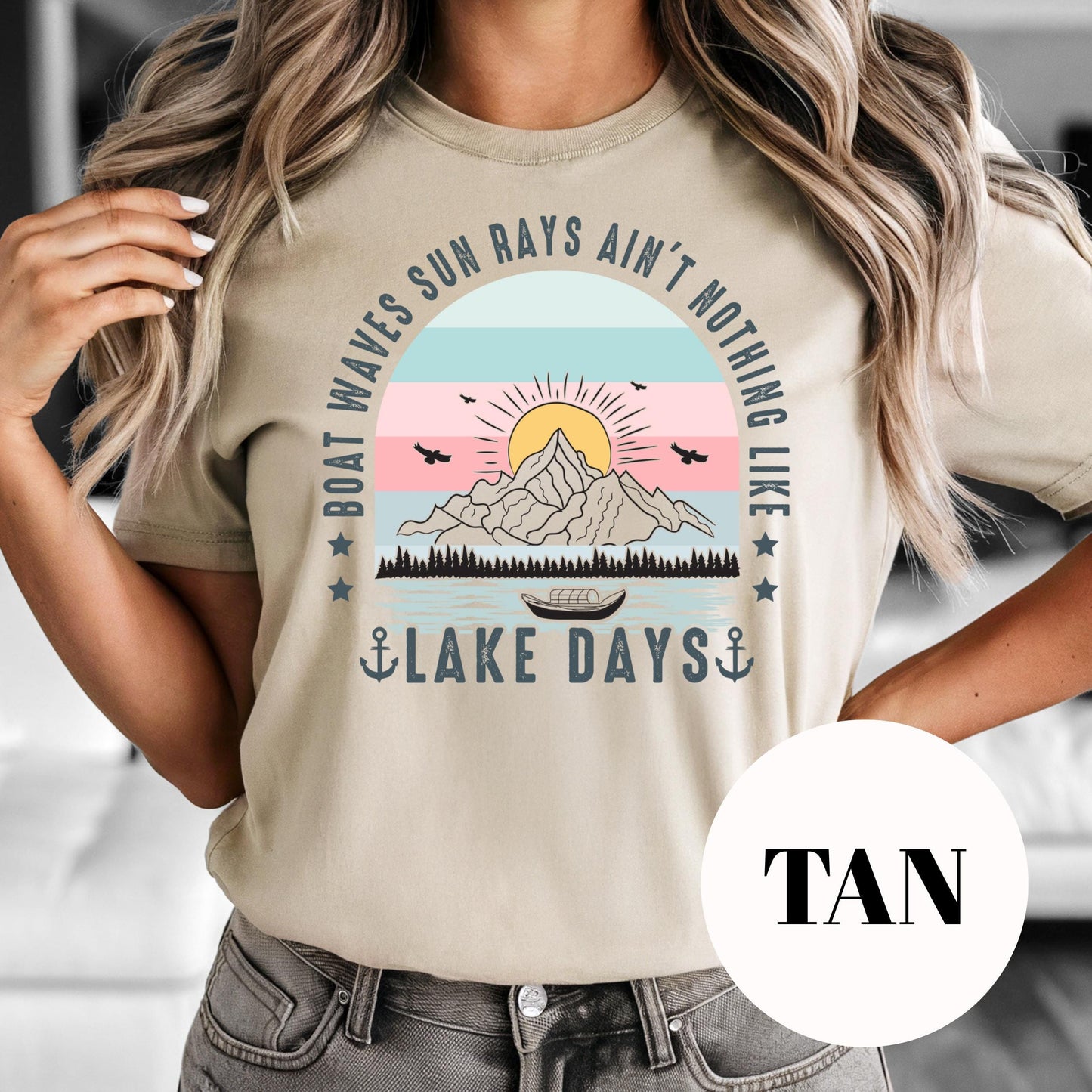 Lake Days Shirt, Retro Lake Life Sublimation Tee, Summer Boat and Mountain Graphic Shirt, Vintage Faded Print Tee, Outdoorsy Gift for Her