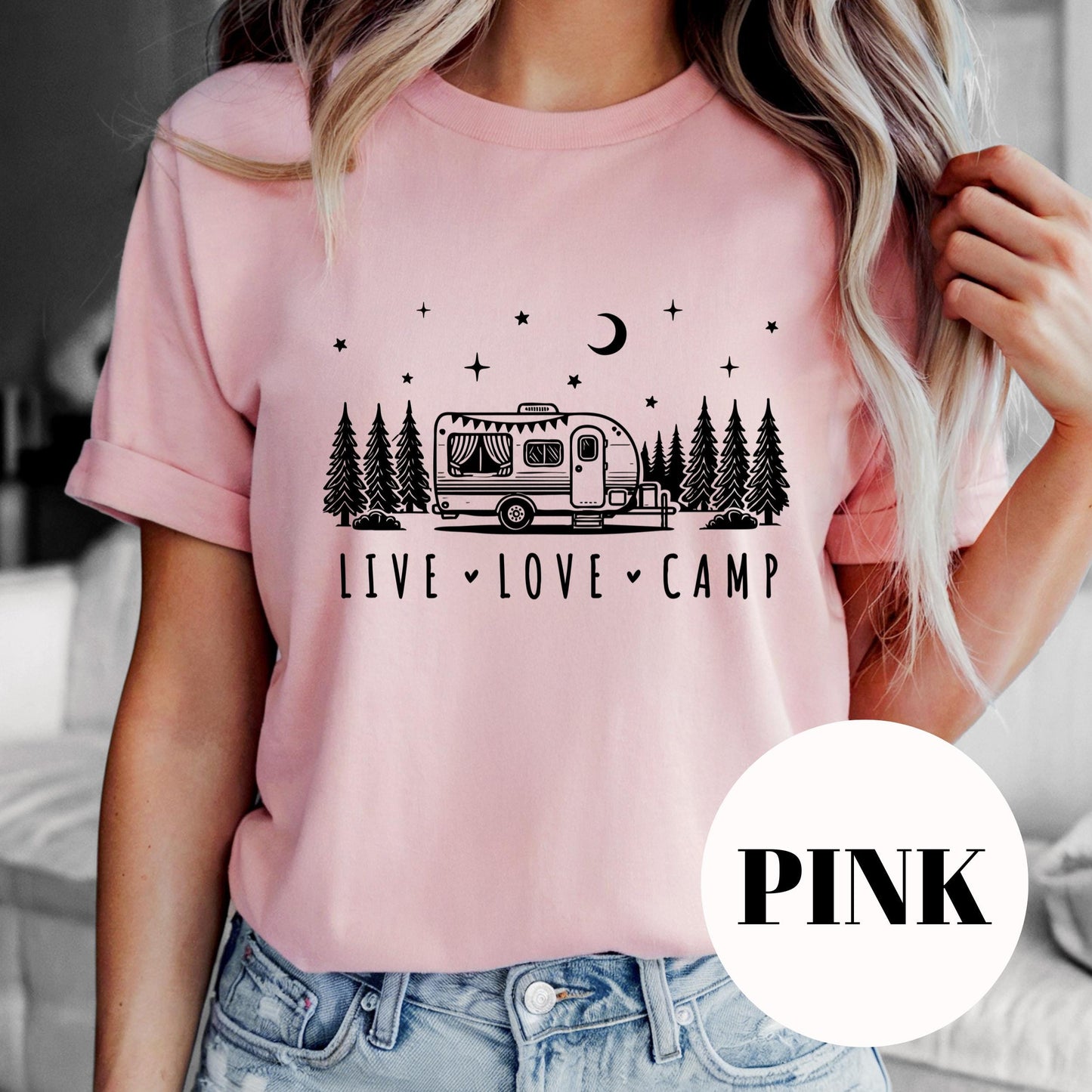 Live Love Camp Shirt, Camping Sublimation Tee, Vintage Camper Graphic Shirt, Outdoor Adventure Shirt, Faded Print Tee, Gift for Campers