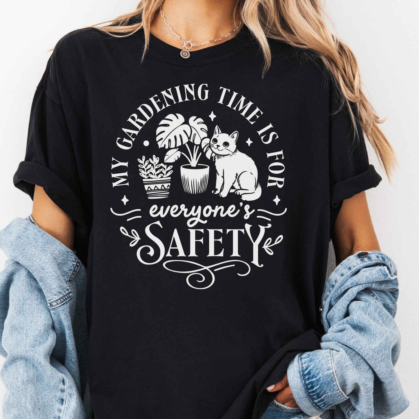 Gardening Time Is For Safety Shirt, Comfort Colors® Plant Lover Tee, Funny Plant Mom Shirt, Cat Gardening Shirt, Garden Humor