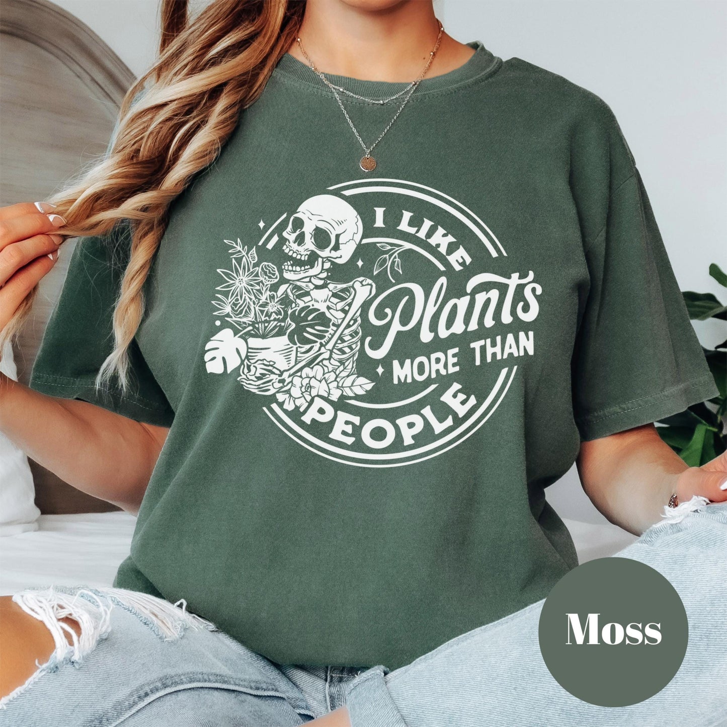 I Like Plants More Than People Shirt, Comfort Colors® Plant Lover Tee, Funny Plant Mom Gift, Skeleton Gardening Shirt, Houseplant Addict Tee