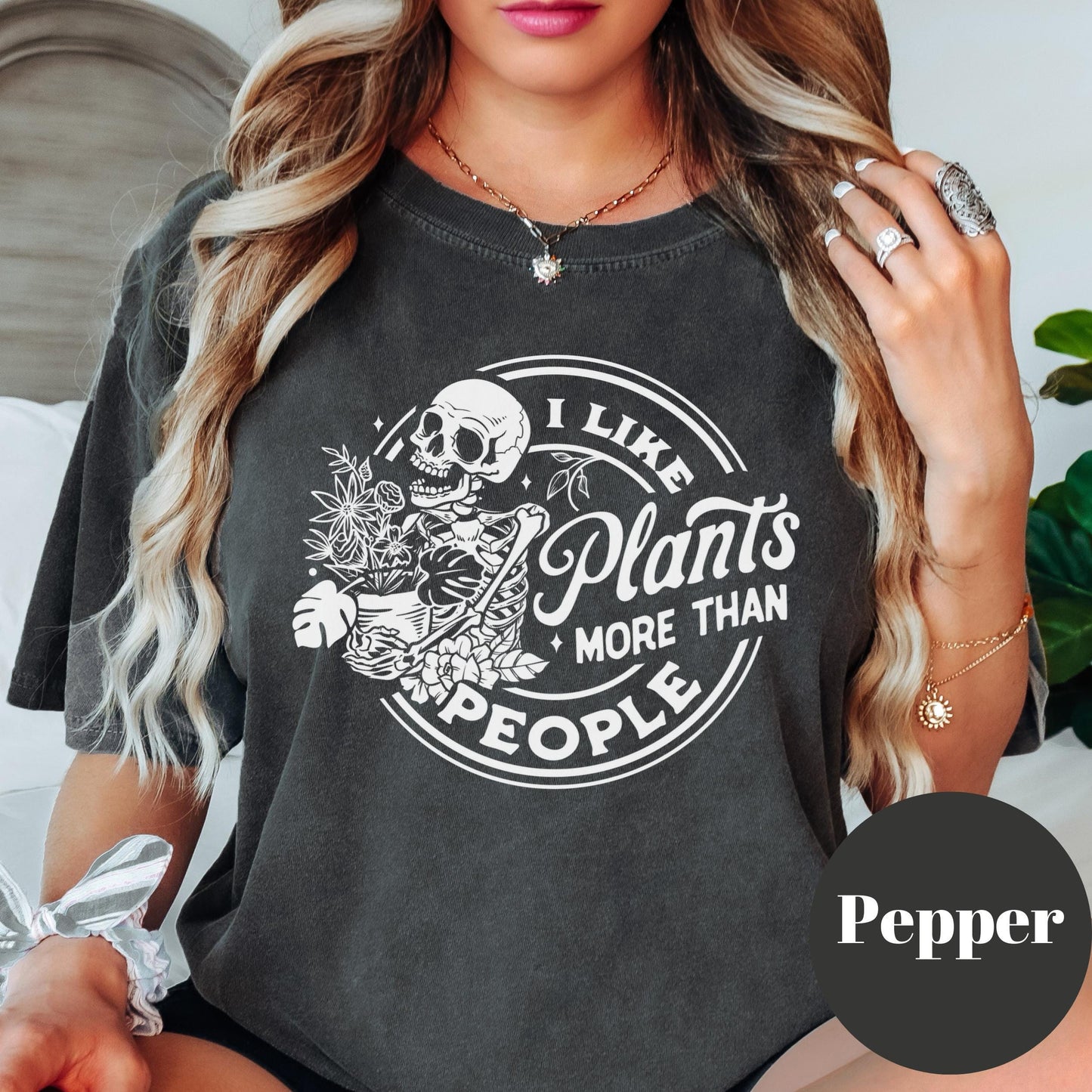 I Like Plants More Than People Shirt, Comfort Colors® Plant Lover Tee, Funny Plant Mom Gift, Skeleton Gardening Shirt, Houseplant Addict Tee