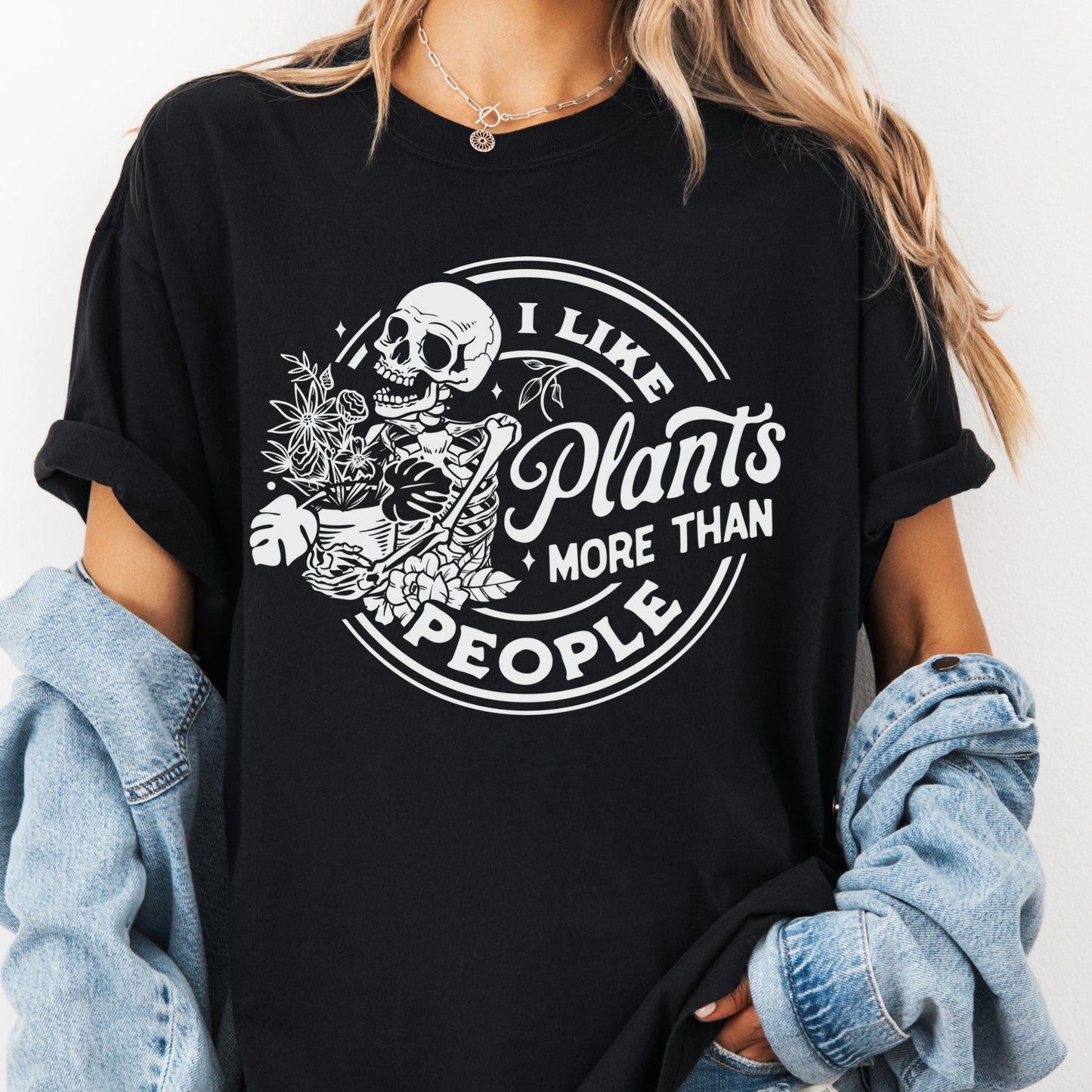 I Like Plants More Than People Shirt, Comfort Colors® Plant Lover Tee, Funny Plant Mom Gift, Skeleton Gardening Shirt, Houseplant Addict Tee
