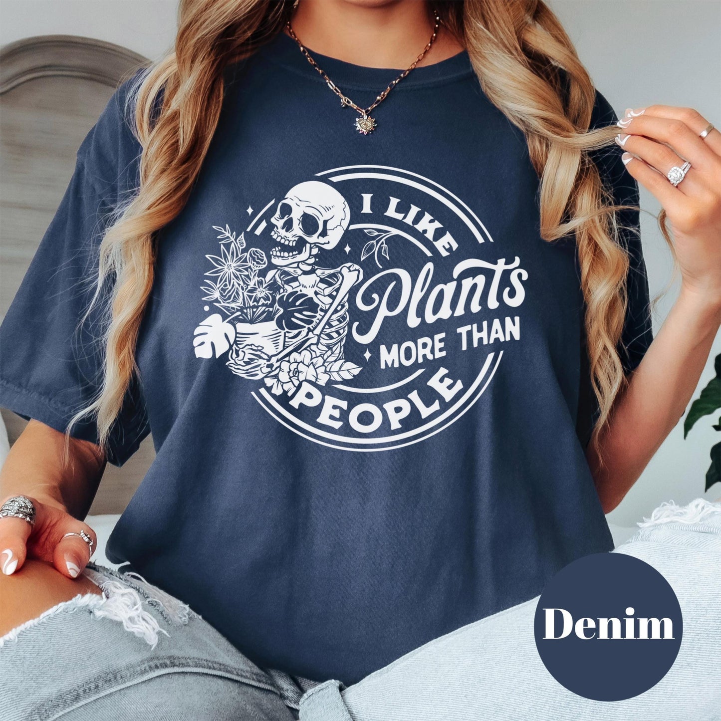 I Like Plants More Than People Shirt, Comfort Colors® Plant Lover Tee, Funny Plant Mom Gift, Skeleton Gardening Shirt, Houseplant Addict Tee