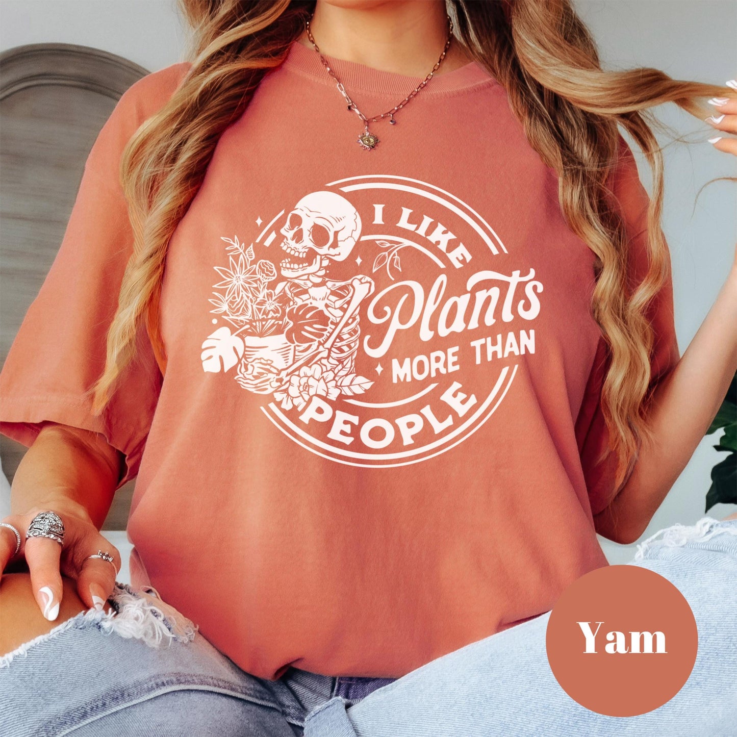 I Like Plants More Than People Shirt, Comfort Colors® Plant Lover Tee, Funny Plant Mom Gift, Skeleton Gardening Shirt, Houseplant Addict Tee