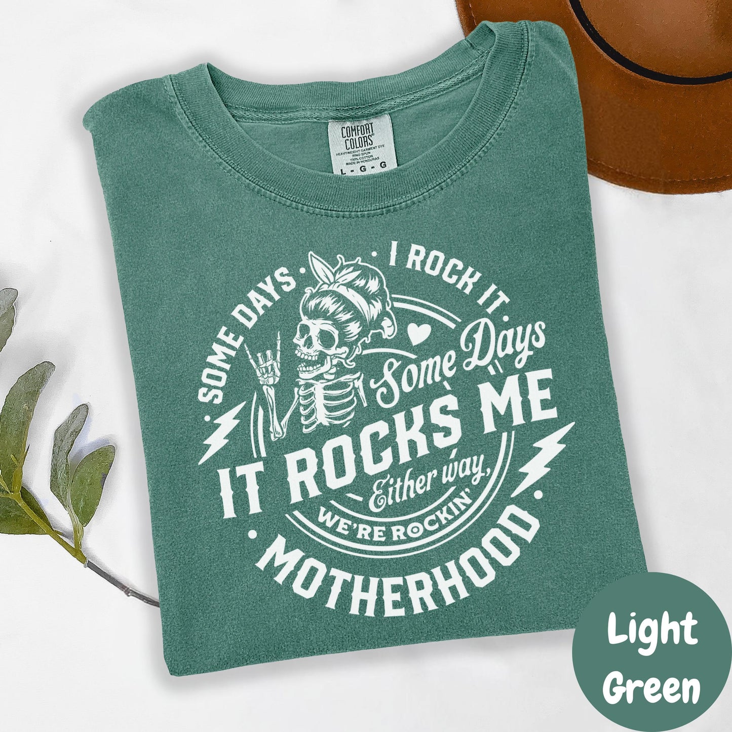 Some Days I Rock It Some Days It Rocks Me Motherhood Shirt, Comfort Colors® Funny Mom Life Tee, Skeleton Mom Shirt, Tired Mama Gift