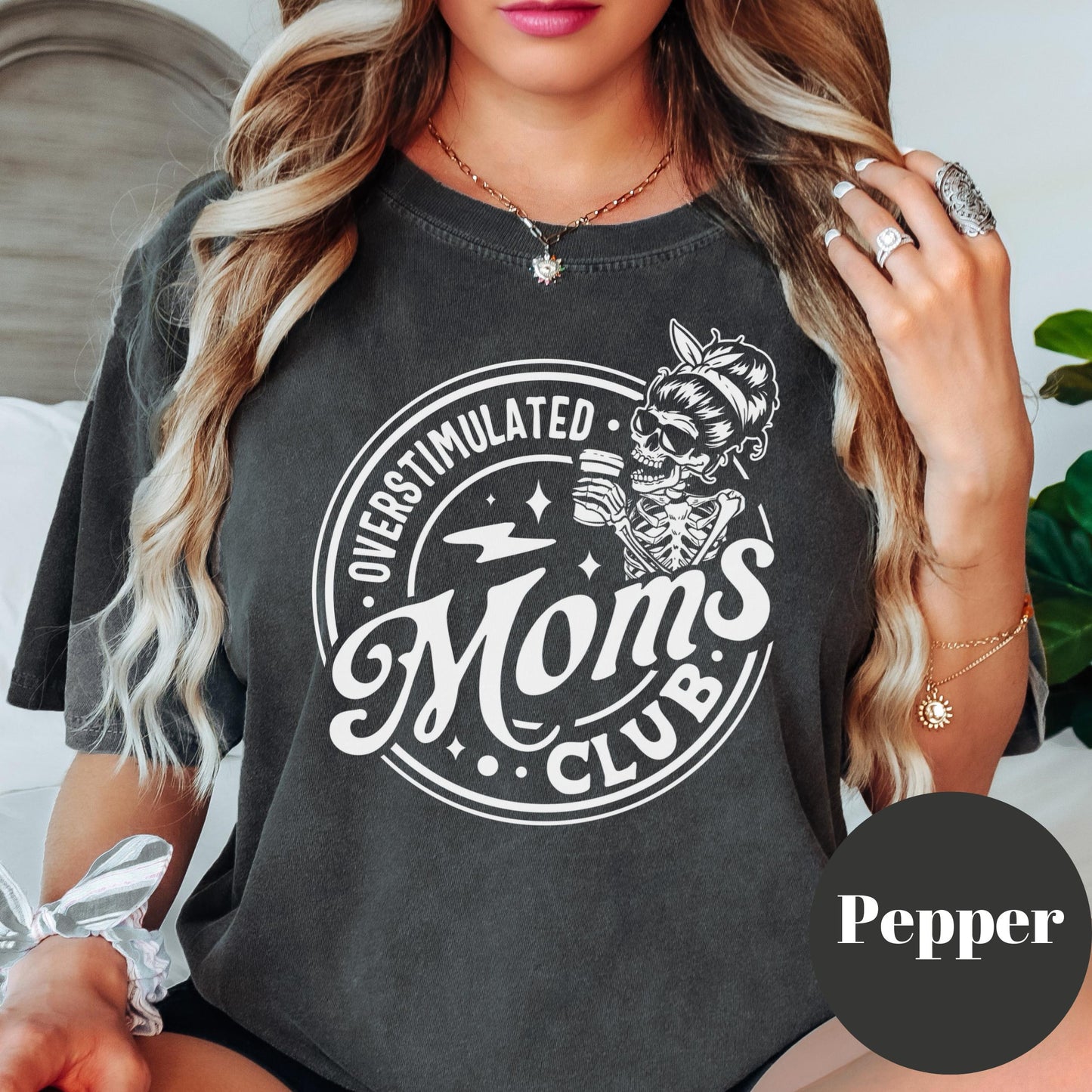 Overstimulated Moms Club Shirt, Comfort Colors® Funny Mom Life Tee, Skeleton Mama Shirt, Tired Mom Gift, Mom Anxiety Humor Tee