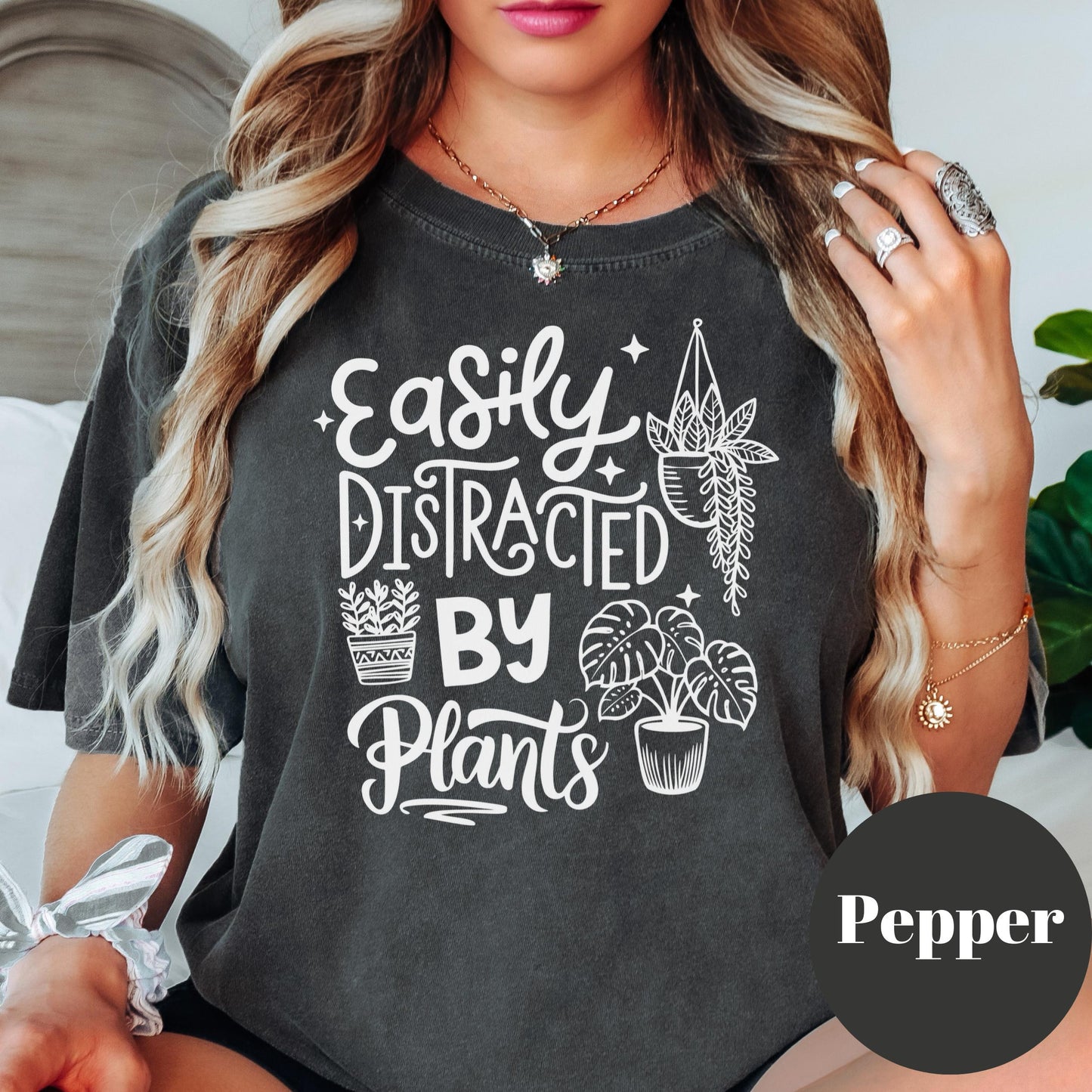 Easily Distracted By Plants Shirt, Comfort Colors® Plant Lover Tee, Funny Plant Mom Gift, Houseplant Addict Shirt, Gardening Humor Tee