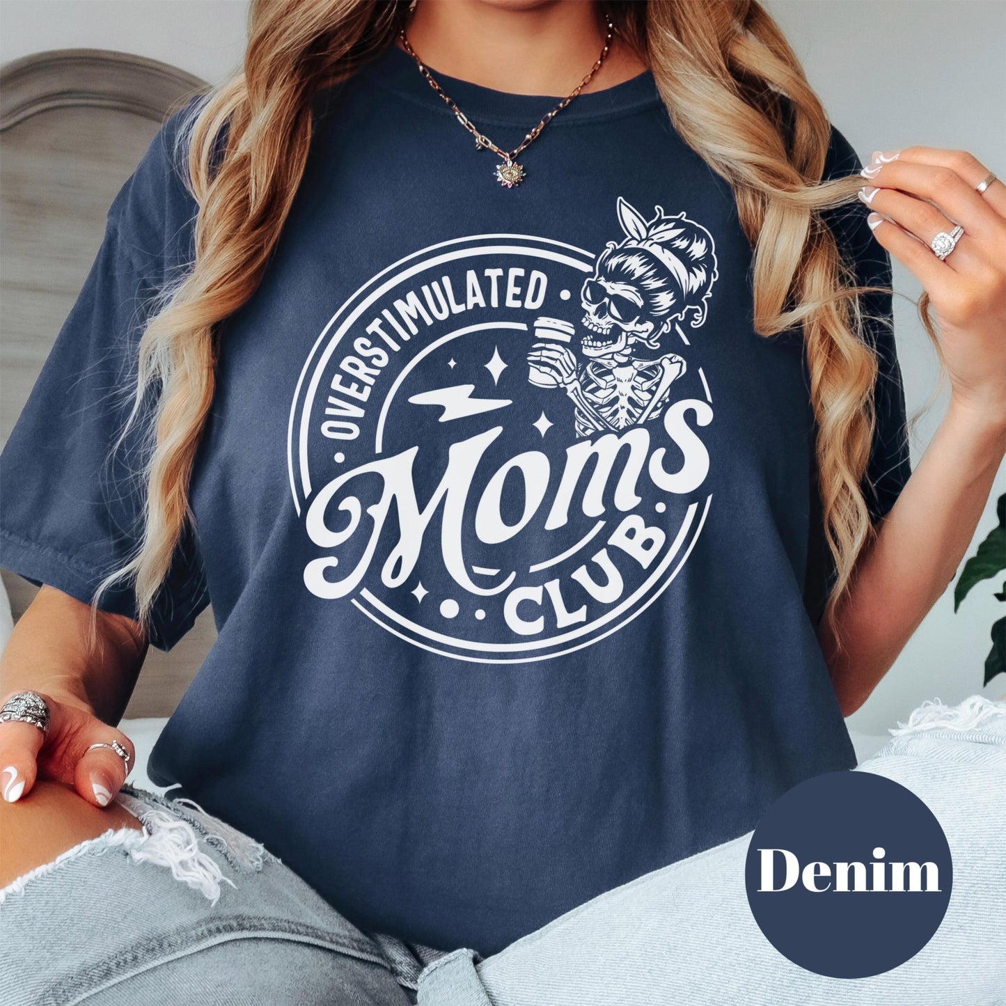 Overstimulated Moms Club Shirt, Comfort Colors® Funny Mom Life Tee, Skeleton Mama Shirt, Tired Mom Gift, Mom Anxiety Humor Tee