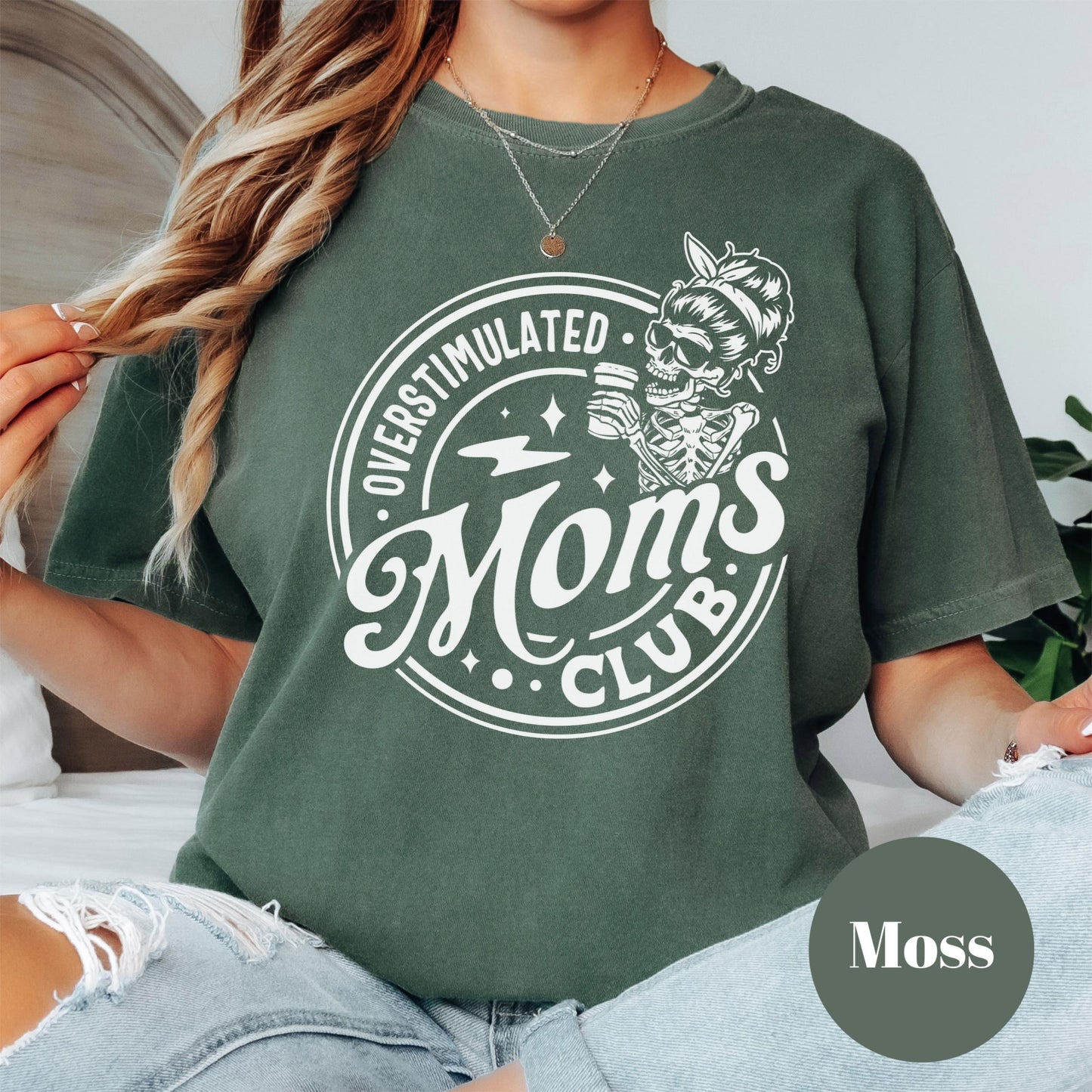 Overstimulated Moms Club Shirt, Comfort Colors® Funny Mom Life Tee, Skeleton Mama Shirt, Tired Mom Gift, Mom Anxiety Humor Tee