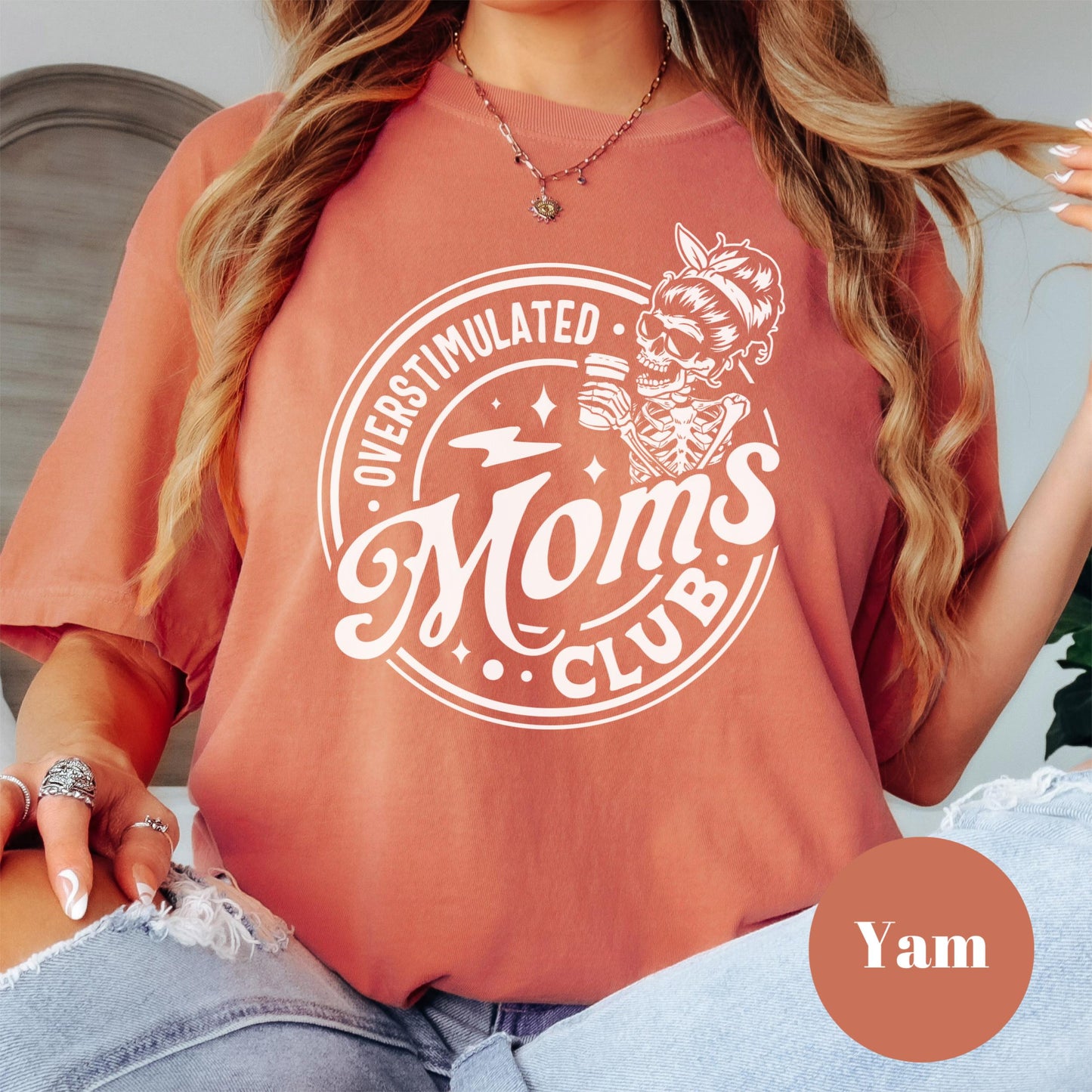 Overstimulated Moms Club Shirt, Comfort Colors® Funny Mom Life Tee, Skeleton Mama Shirt, Tired Mom Gift, Mom Anxiety Humor Tee