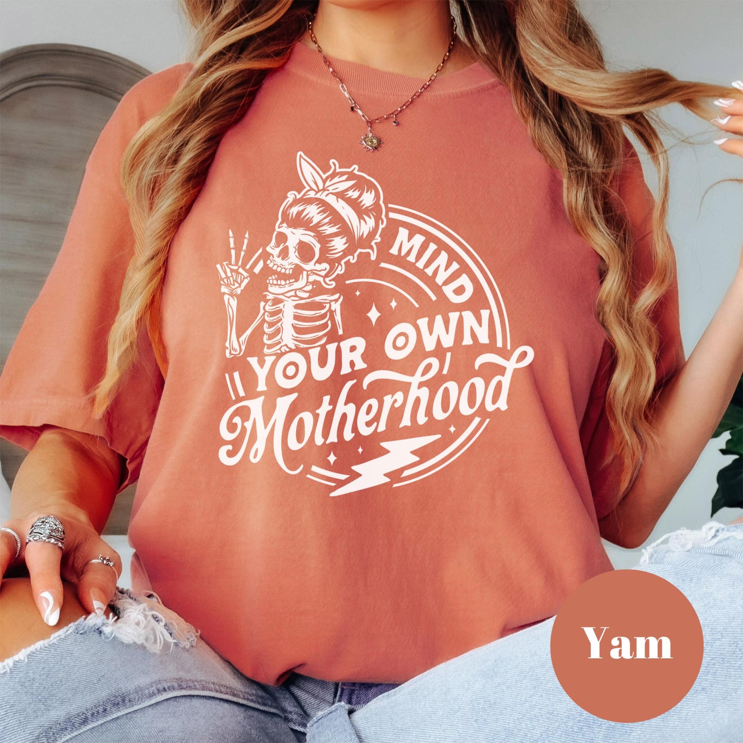 Mind Your Own Motherhood Shirt, Comfort Colors® Funny Mom Life Tee, Skeleton Mama Shirt, Tired Mom Gift, Motherhood Boundaries Shirt