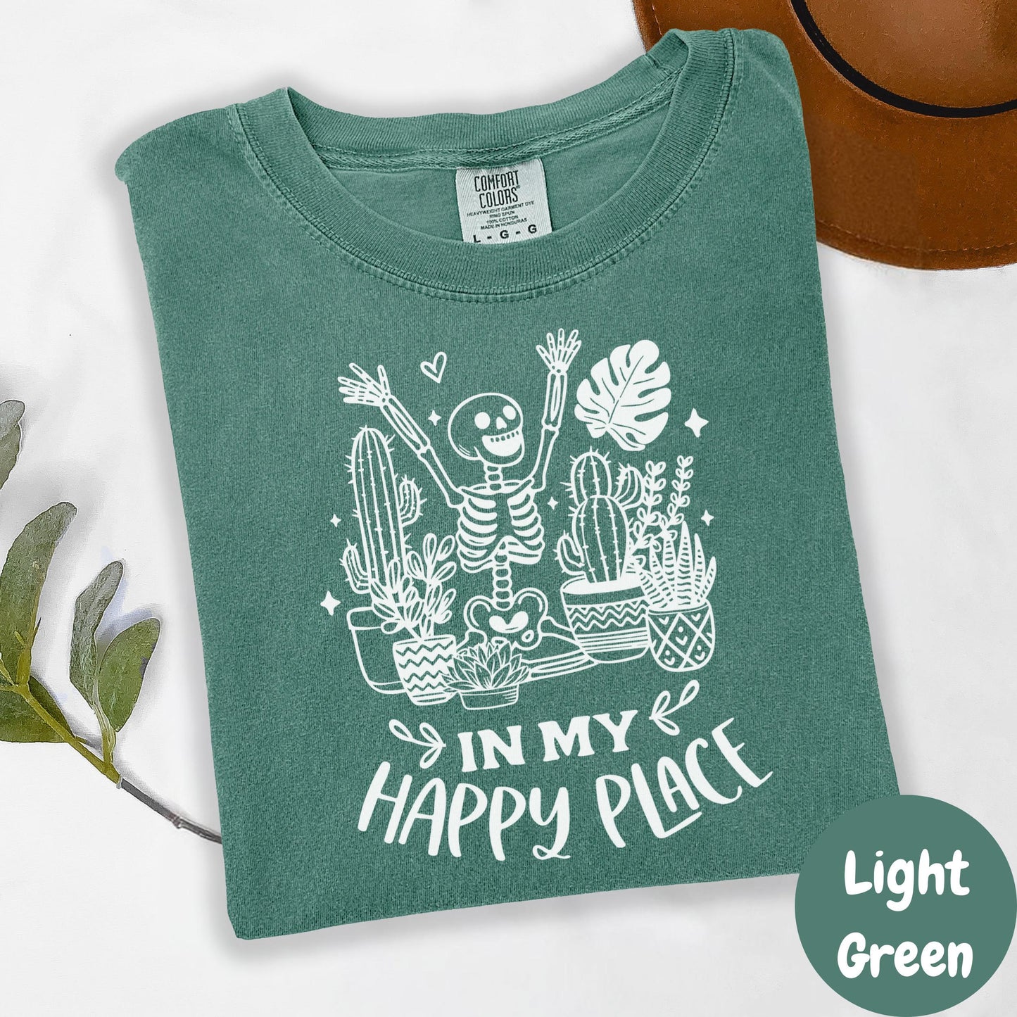 In My Happy Place Shirt, Comfort Colors® Plant Lover Tee, Skeleton Plant Mom Shirt, Funny Houseplant Gift, Gardening Humor Tee