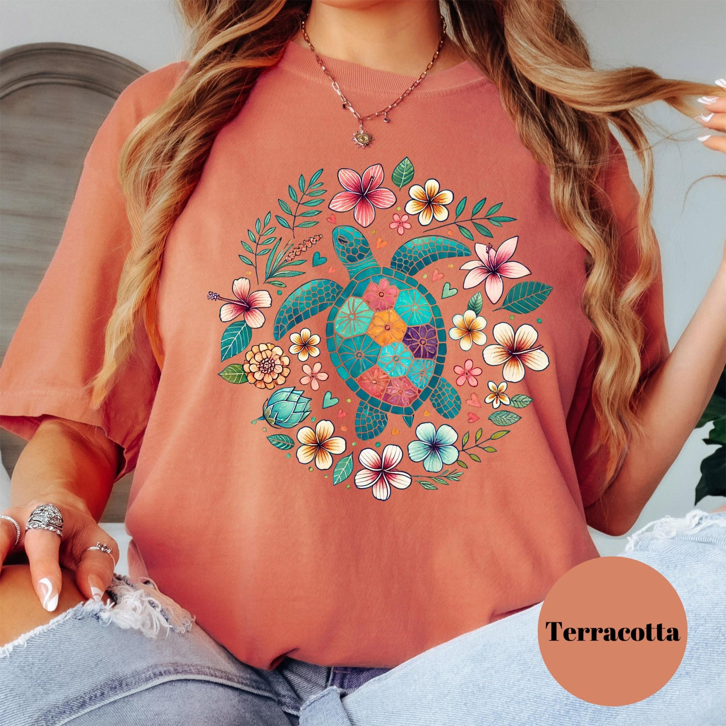 Floral Sea Turtle Shirt, Comfort Colors® Boho Beach Tee, Colorful Turtle Shirt, Summer Vacation Gift, Coastal Ocean Lover Shirt