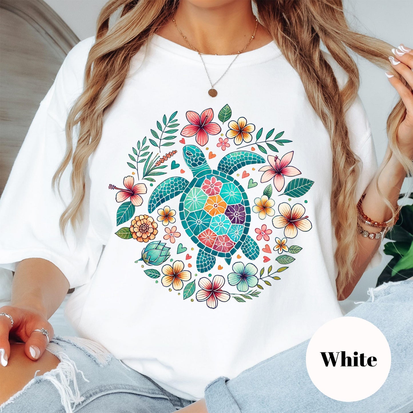 Floral Sea Turtle Shirt, Comfort Colors® Boho Beach Tee, Colorful Turtle Shirt, Summer Vacation Gift, Coastal Ocean Lover Shirt