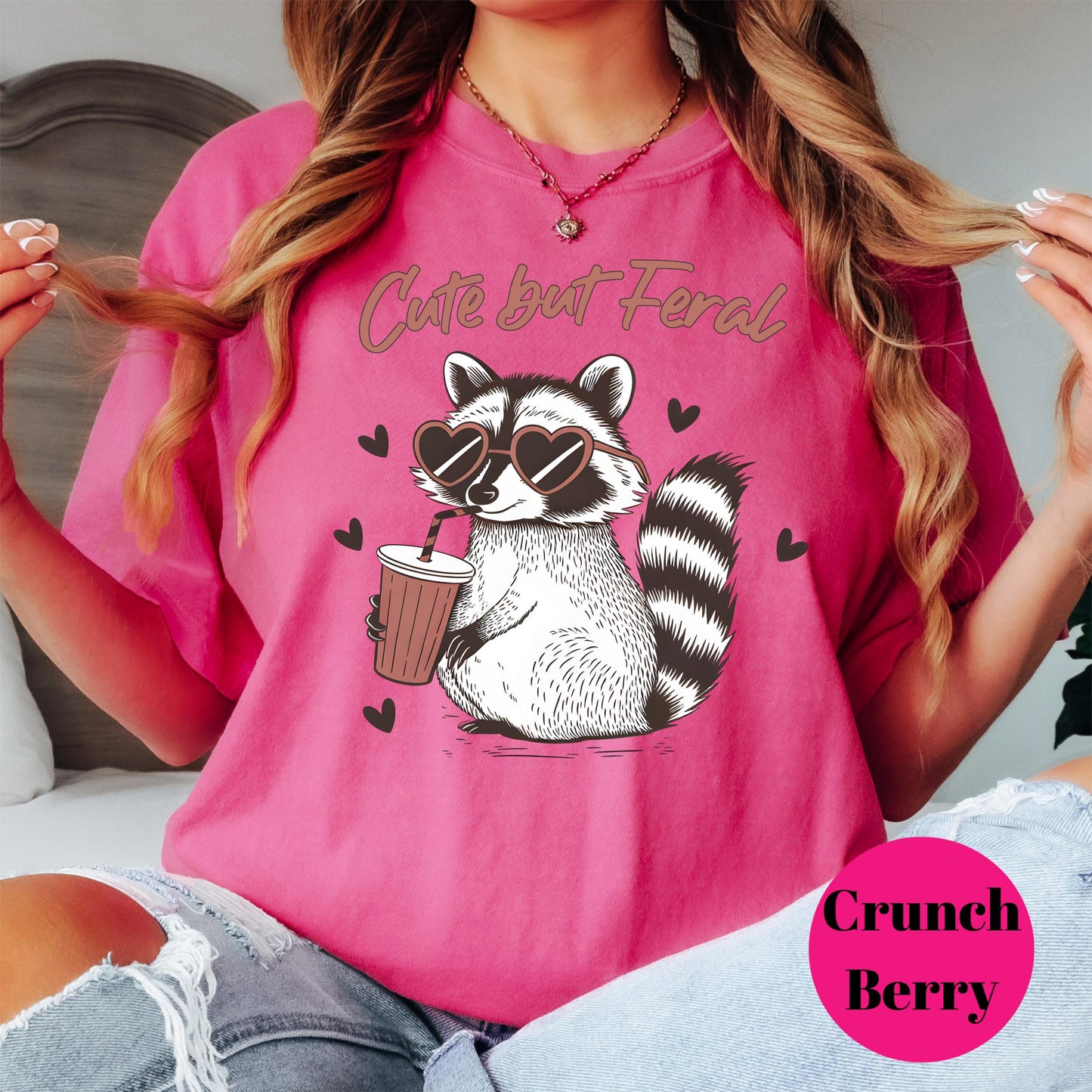 Cute But Feral Shirt, Comfort Colors® Funny Raccoon Tee, Trash Panda Aesthetic Shirt, Chaotic Girl Humor Tee, Sarcastic Animal Lover Gift