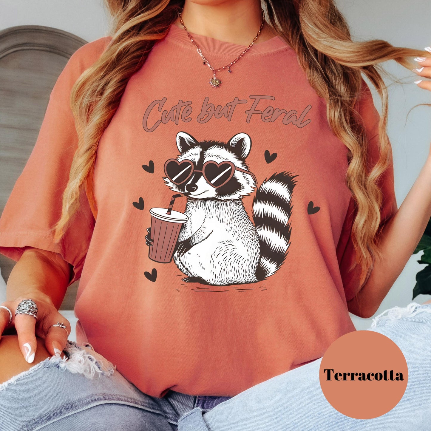 Cute But Feral Shirt, Comfort Colors® Funny Raccoon Tee, Trash Panda Aesthetic Shirt, Chaotic Girl Humor Tee, Sarcastic Animal Lover Gift