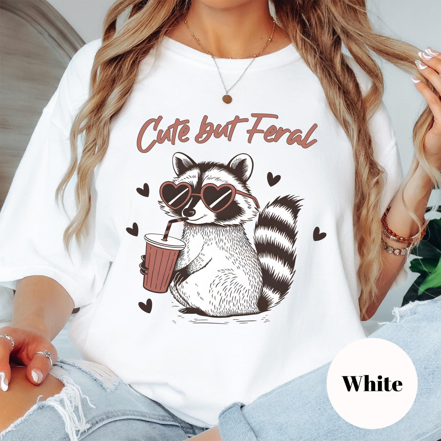 Cute But Feral Shirt, Comfort Colors® Funny Raccoon Tee, Trash Panda Aesthetic Shirt, Chaotic Girl Humor Tee, Sarcastic Animal Lover Gift