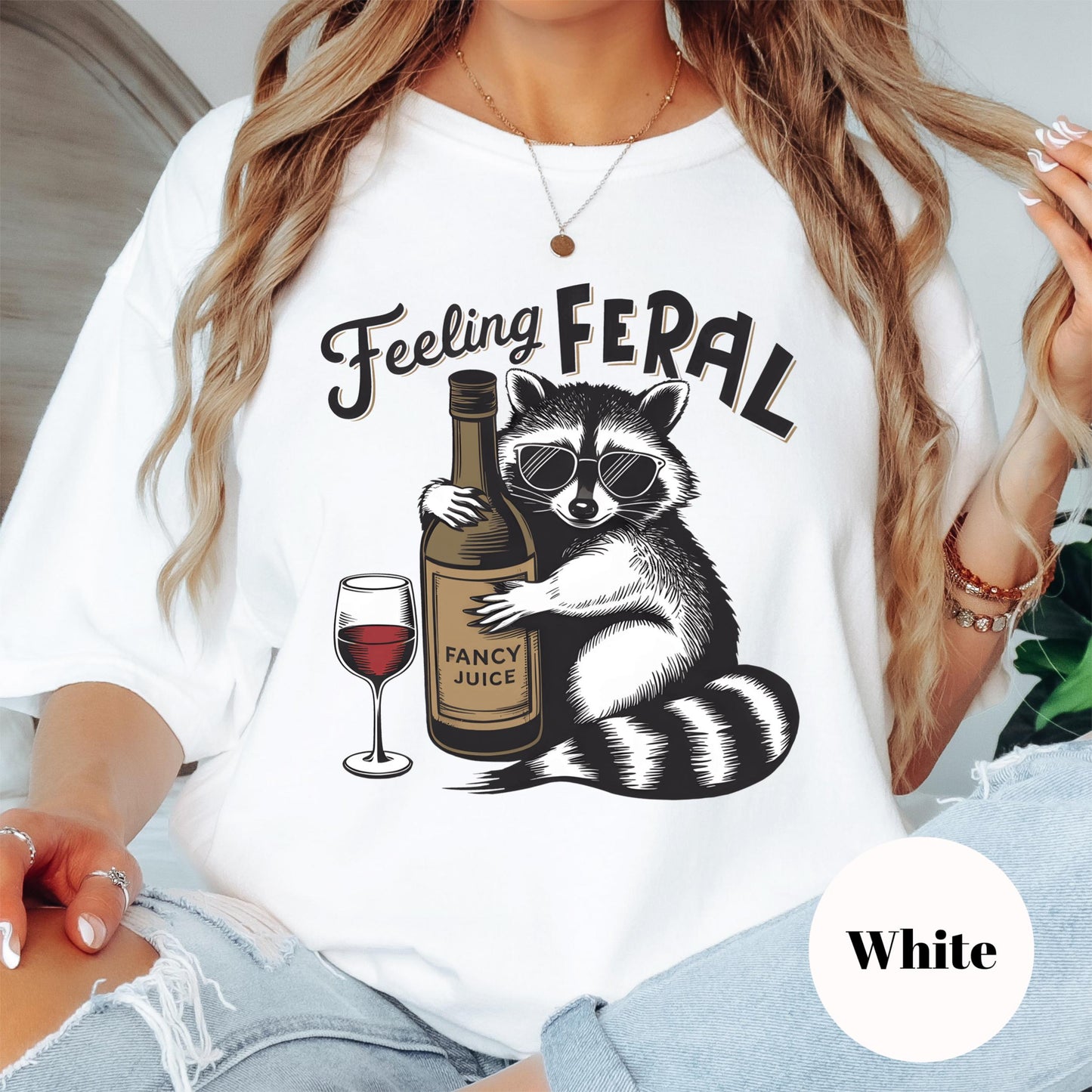 Feeling Feral Raccoon Shirt, Comfort Colors® Funny Wine Shirt, Fancy Juice Tee, Pink Graphic Shirt for Women, Wine Lover Gift
