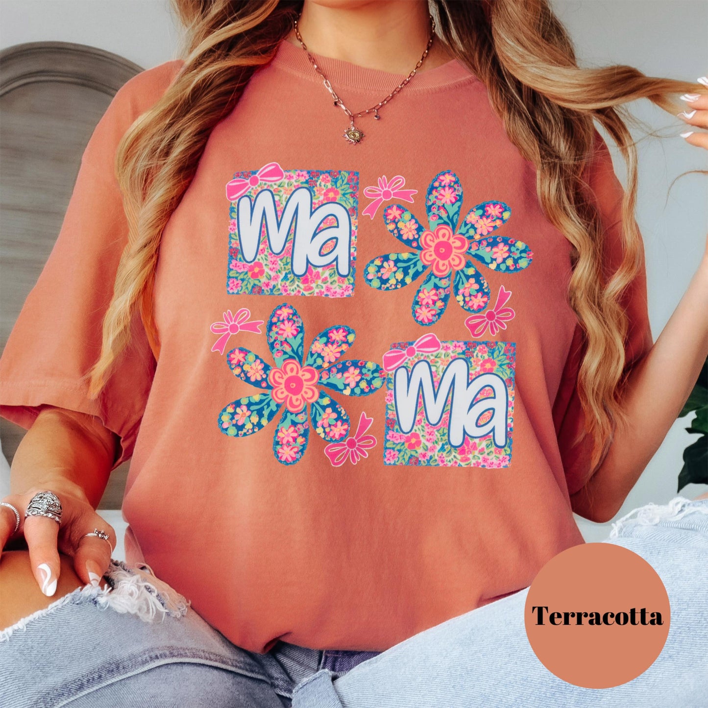Floral Mama Comfort Colors® Shirt, Colorful Boho Mom Shirt, Mother's Day Tee, Cute Mama Shirt, Retro Mom Life Graphic Tee