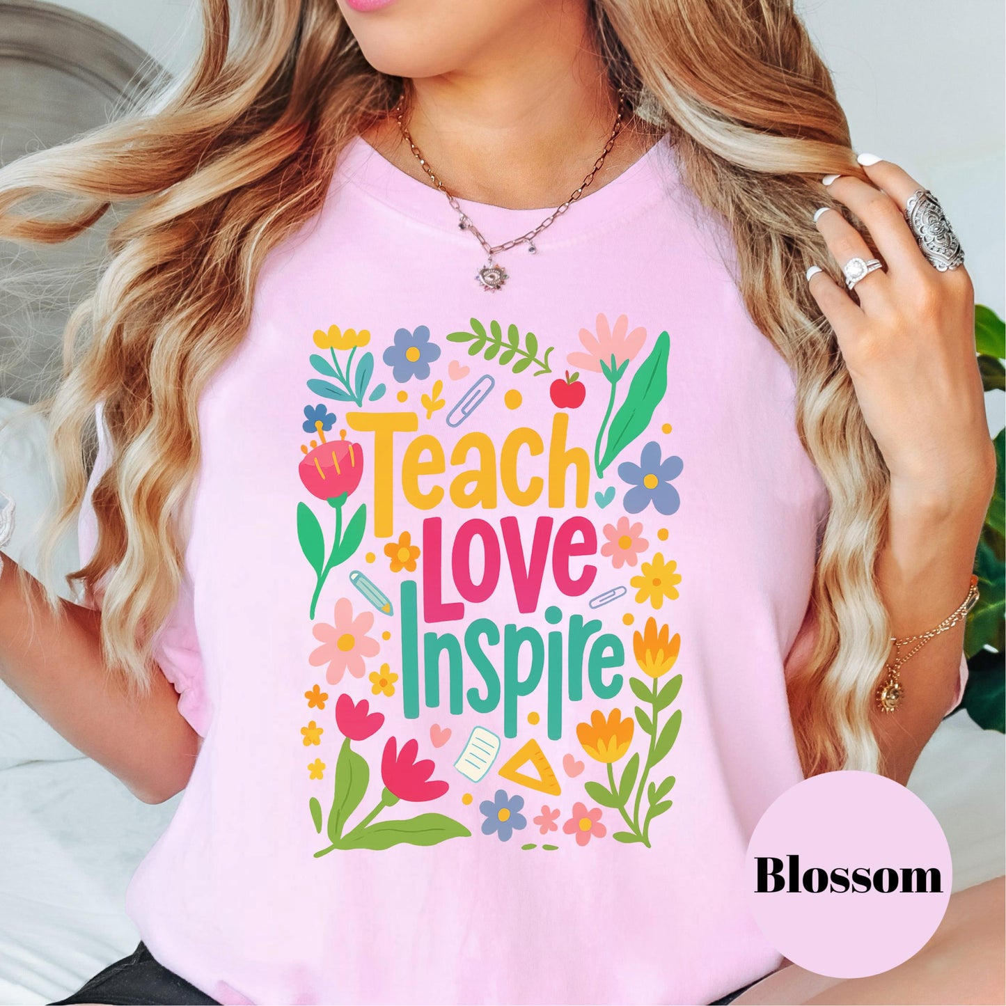 Teach Love Inspire Shirt, Colorful Teacher Comfort Colors® Tee, Floral Teacher Shirt, Back to School Gift, Elementary Teacher Shirt