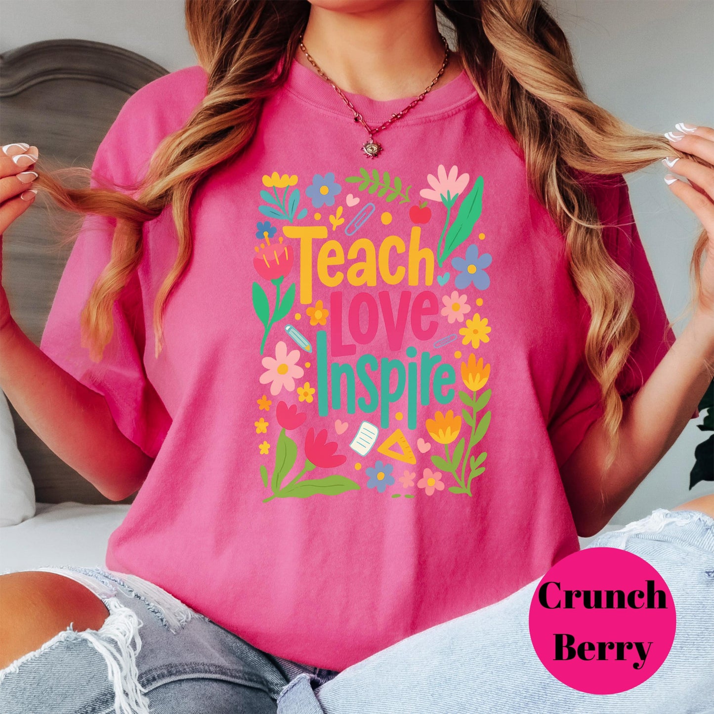Teach Love Inspire Shirt, Colorful Teacher Comfort Colors® Tee, Floral Teacher Shirt, Back to School Gift, Elementary Teacher Shirt