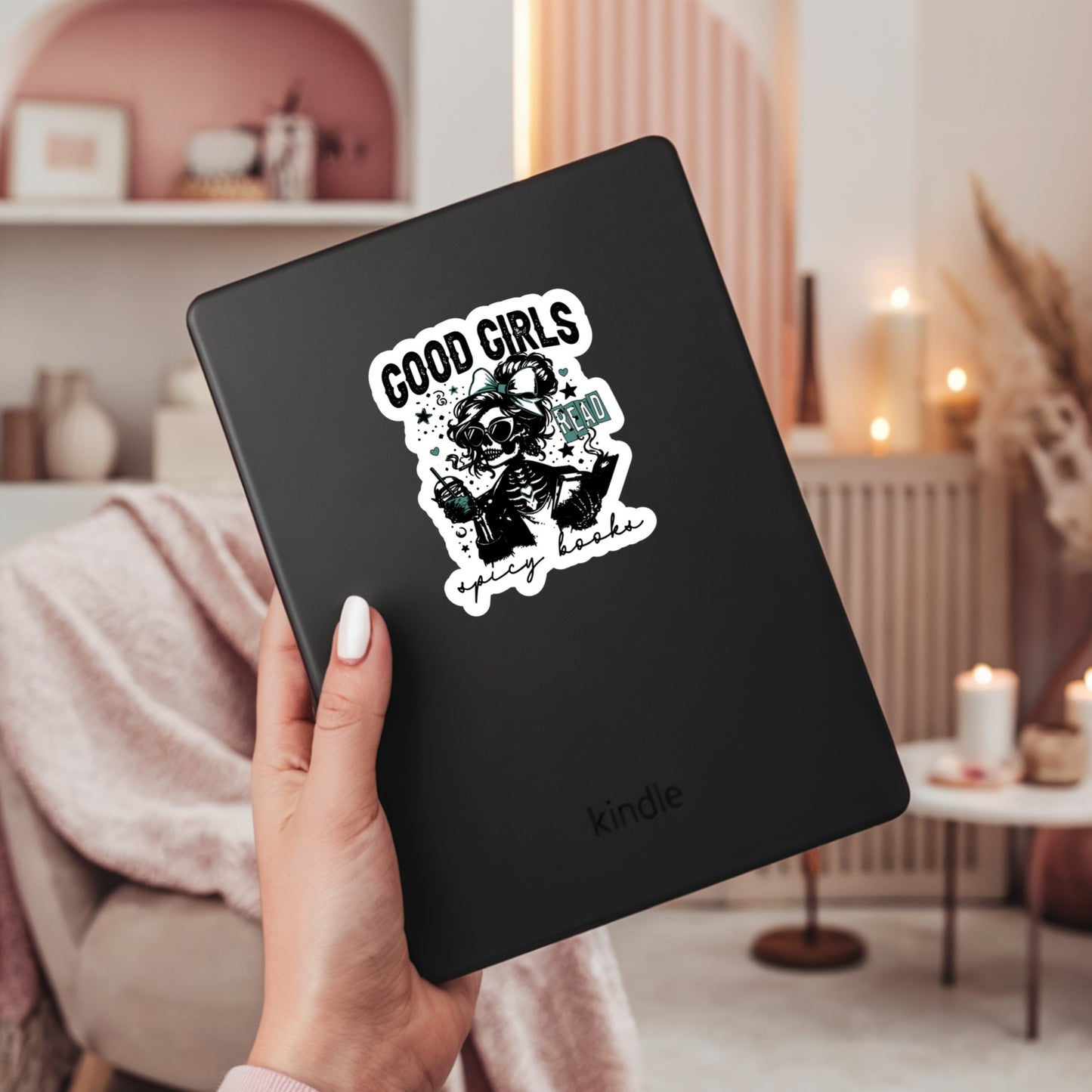 Good Girls Read Spicy Books Dark Romance SMut Reader  – 3" Waterproof Bookish Sticker with Holo Overlay – Reading, Books, Reader Gift, Book Lover