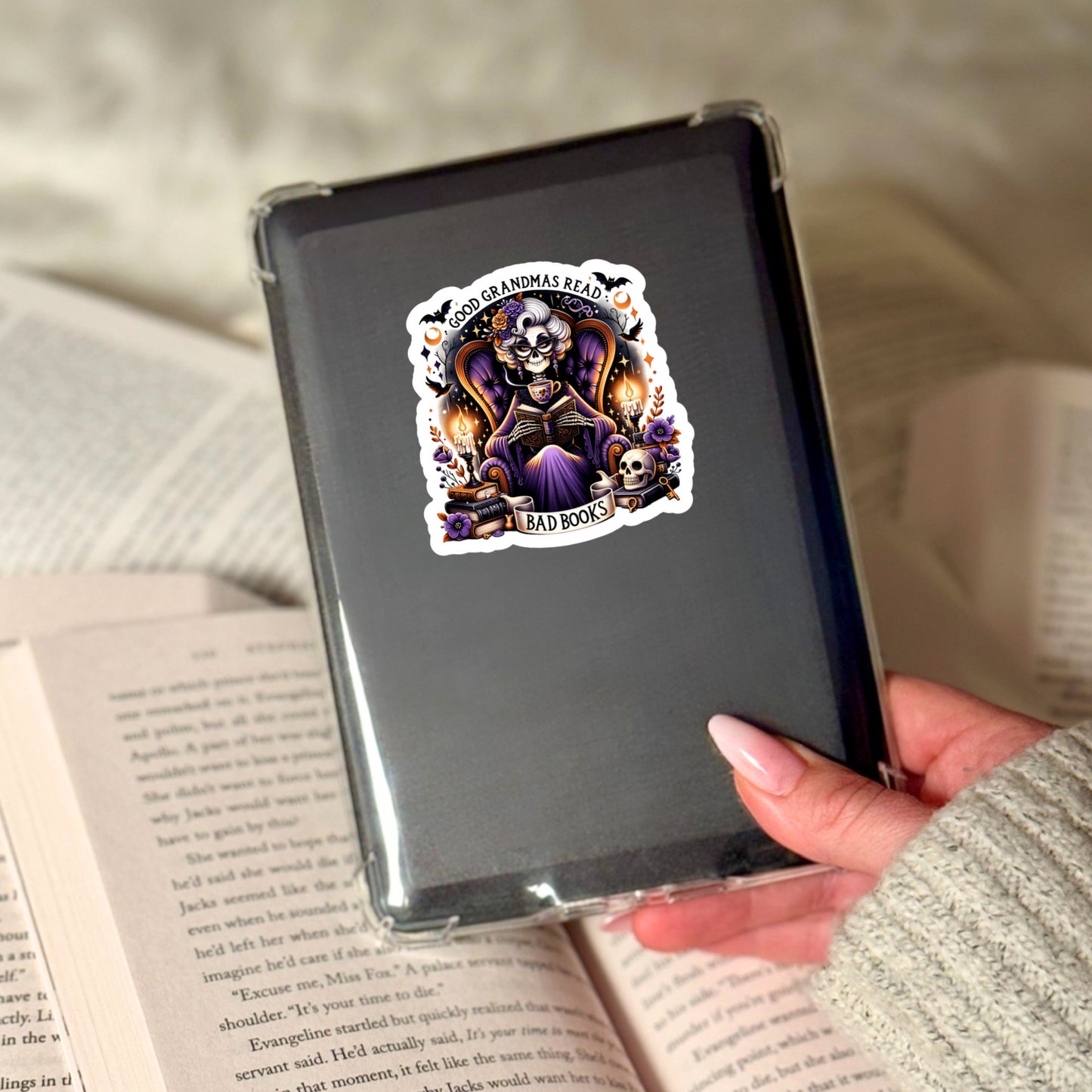 Good Grandmas Read BAD Books! Dark ROmance Smutty – 3" Waterproof Bookish Sticker with Holo Overlay – Reading, Books, Reader Gift, Book Lover