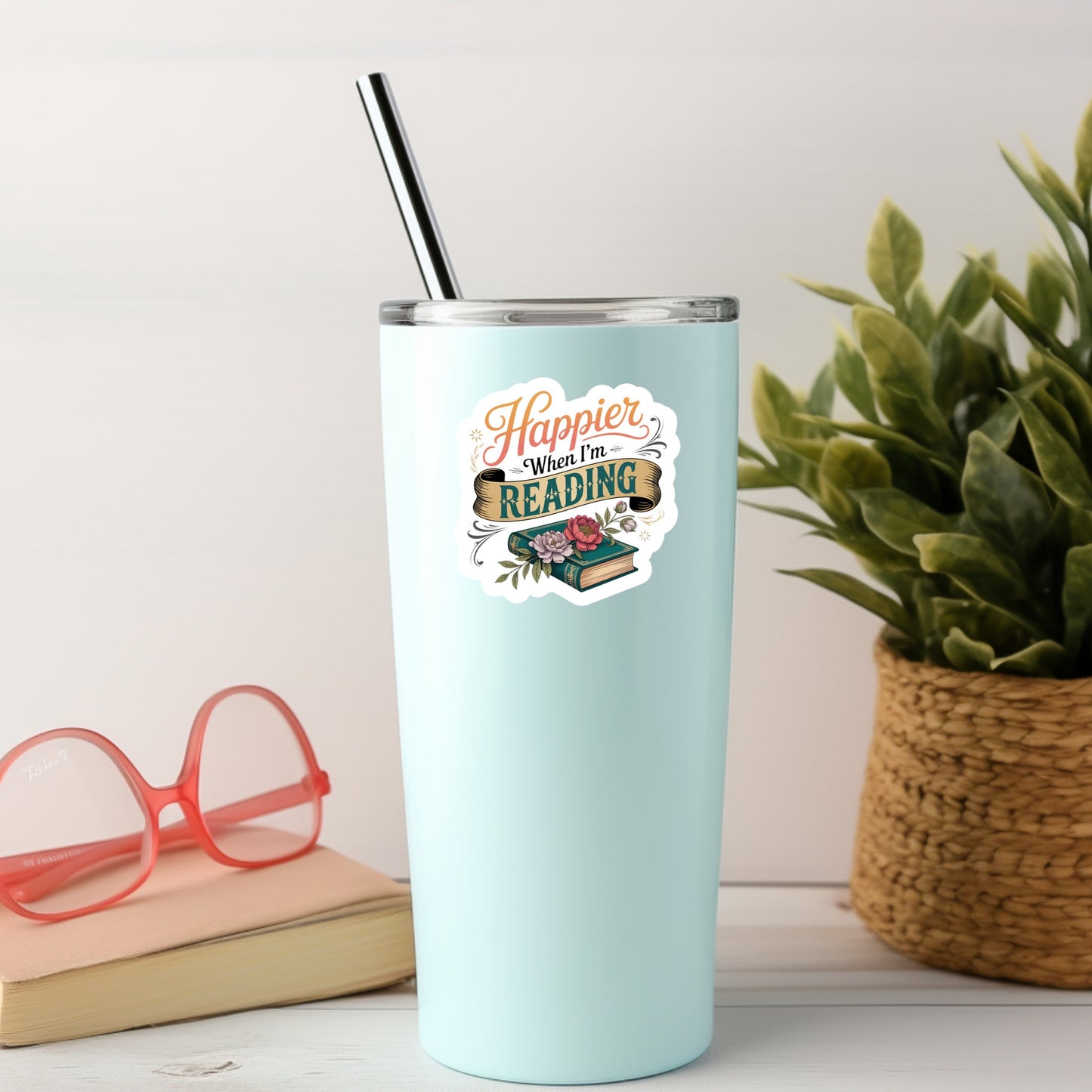 Happier When I'm reading – 3" Waterproof Bookish Sticker with Holo Overlay – Reading, Books, Reader Gift, Book Lover