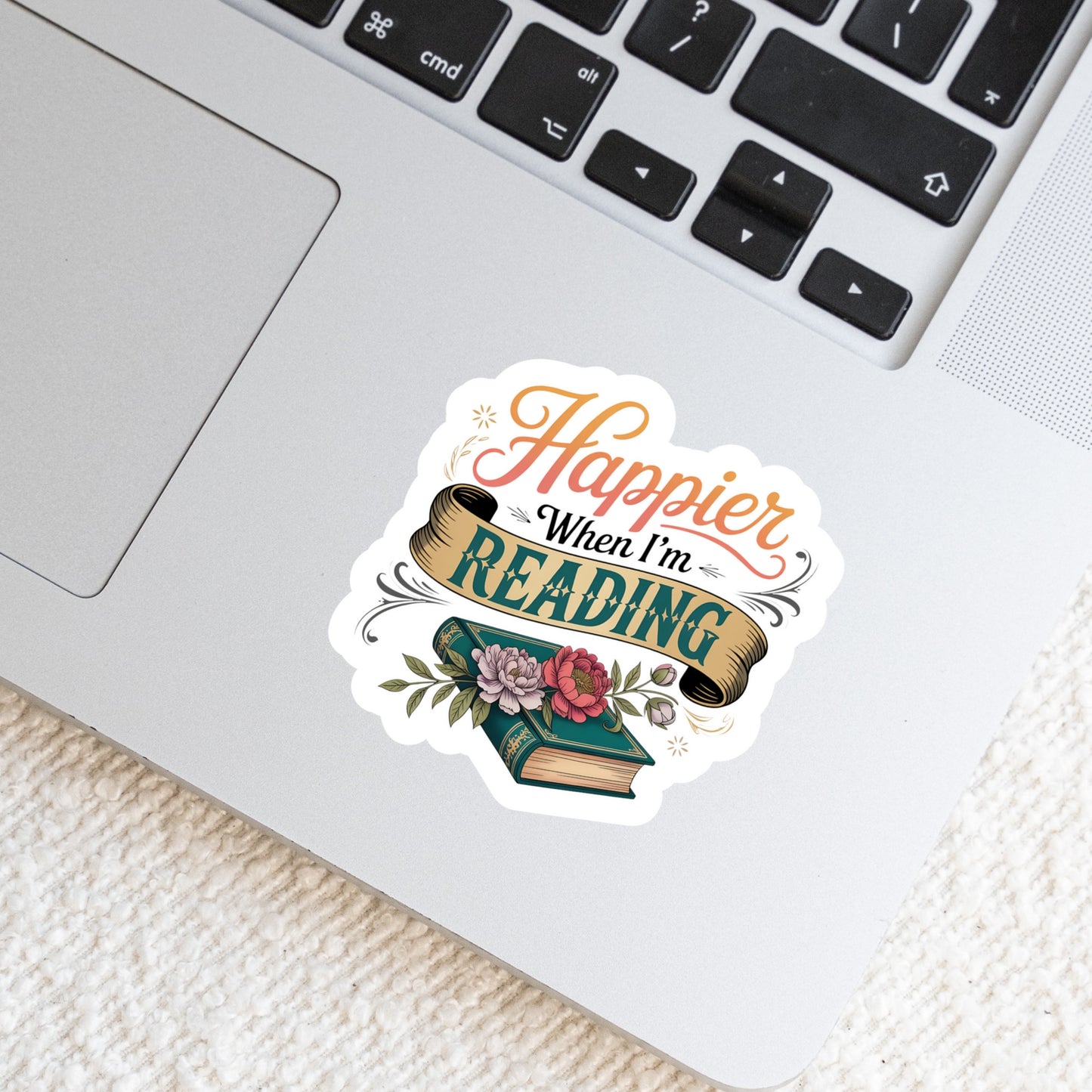 Happier When I'm reading – 3" Waterproof Bookish Sticker with Holo Overlay – Reading, Books, Reader Gift, Book Lover