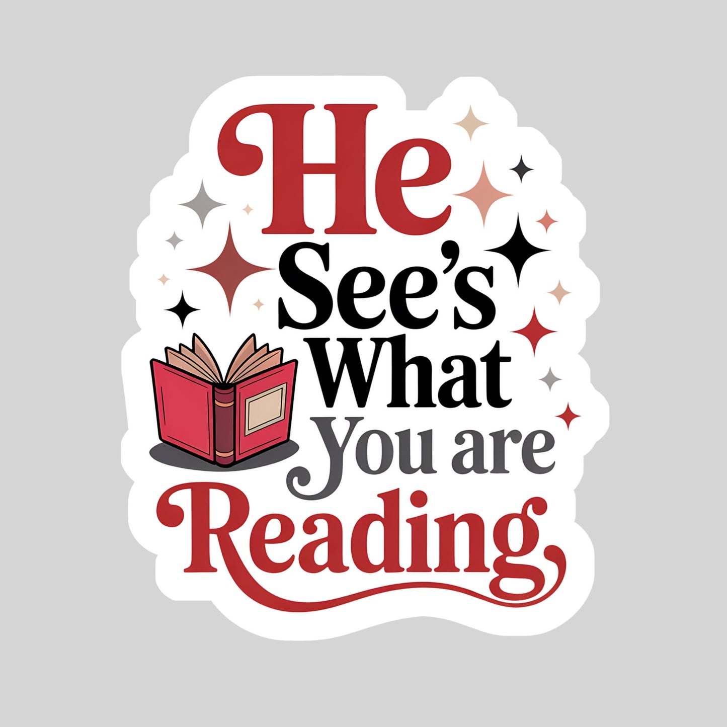 He Sees What You're Reading Santa Clause Christmas – 3" Waterproof Bookish Sticker with Holo Overlay – Reading, Books, Reader Gift, Book Lover