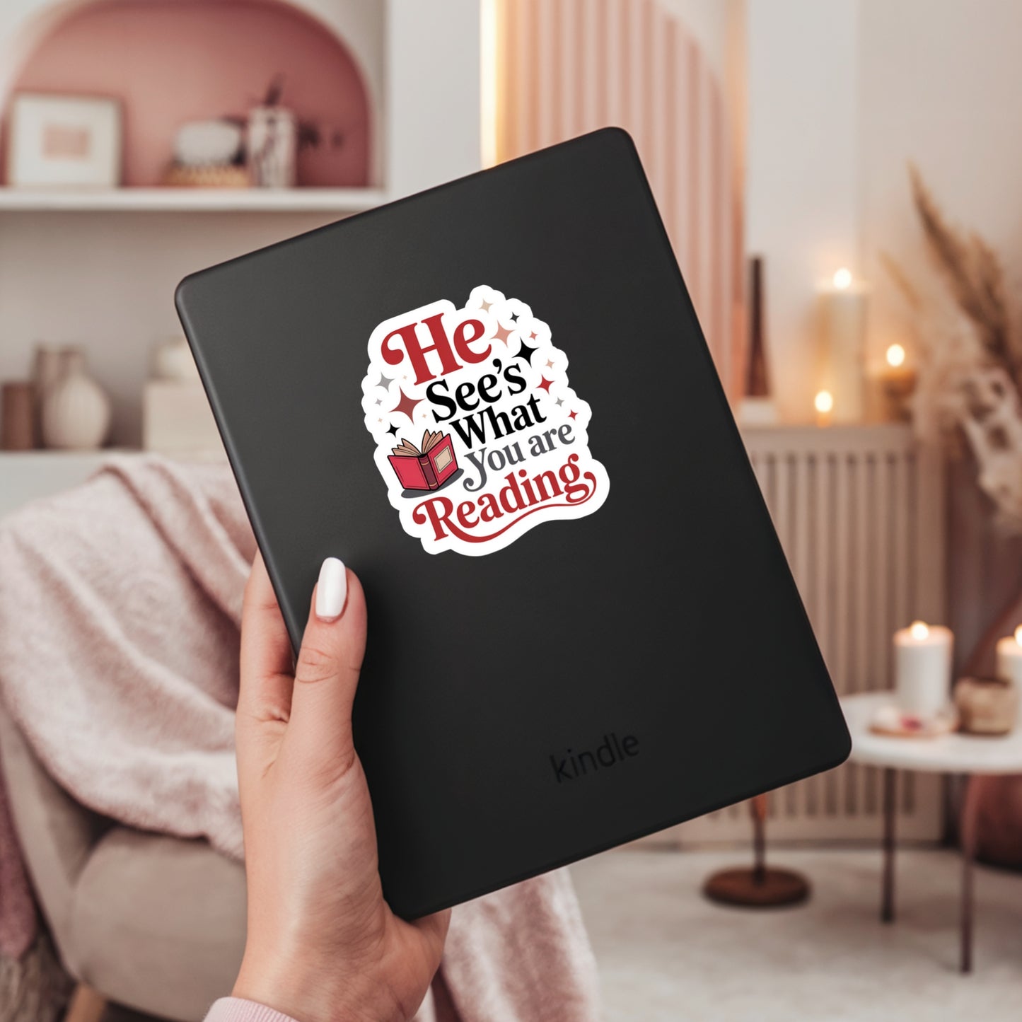 He Sees What You're Reading Santa Clause Christmas – 3" Waterproof Bookish Sticker with Holo Overlay – Reading, Books, Reader Gift, Book Lover