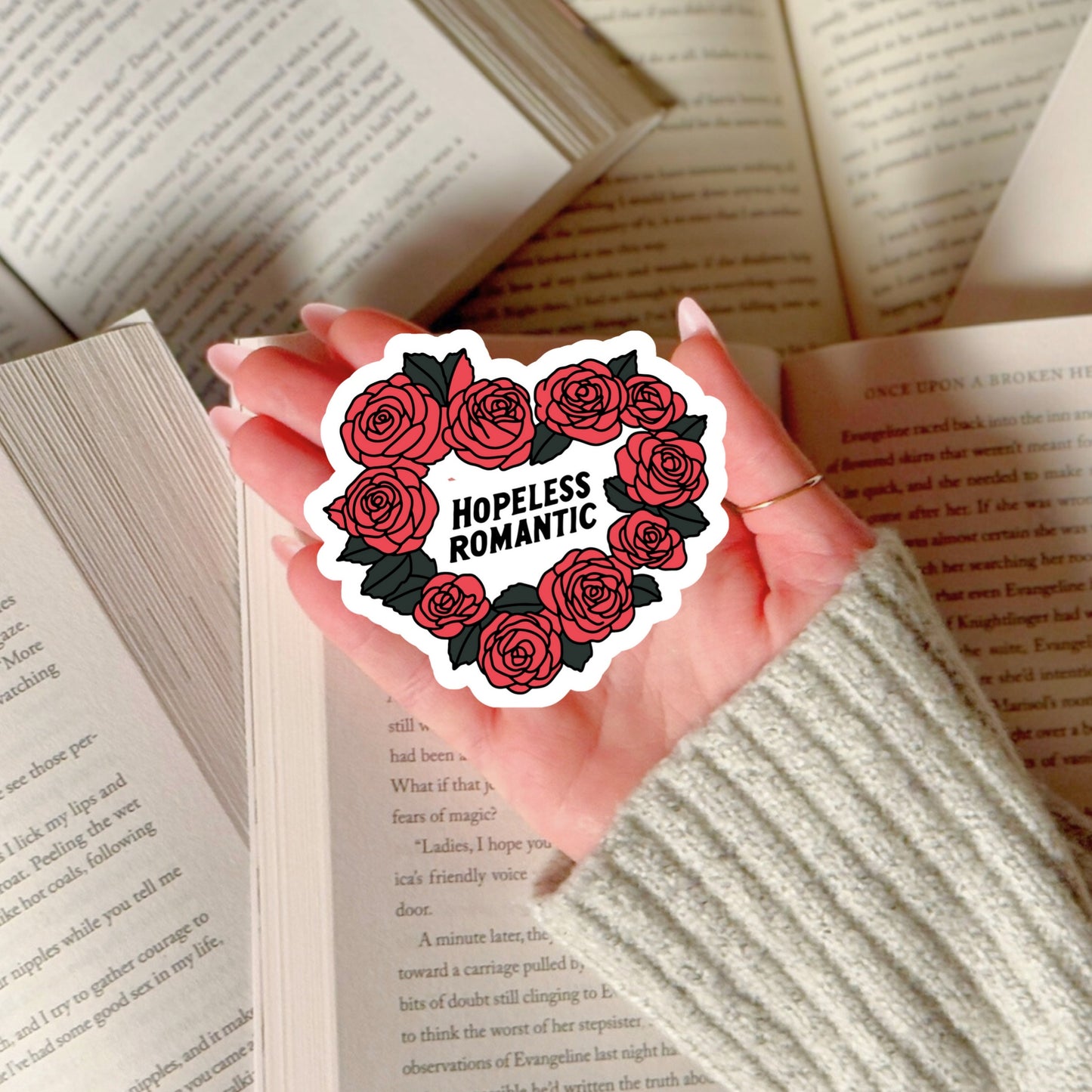 Hopeless Romantic Romance Reader – 3" Waterproof Bookish Sticker with Holo Overlay – Reading, Books, Reader Gift, Book Lover
