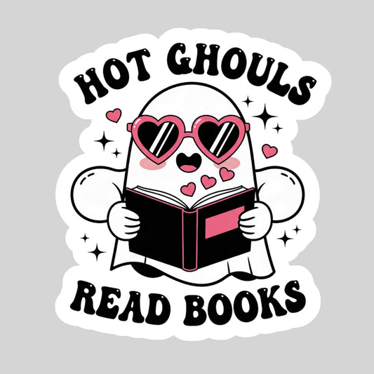 Hot Ghouls Read Books Halloween Ghost Reading – 3" Waterproof Bookish Sticker with Holo Overlay – Reading, Books, Reader Gift, Book Lover