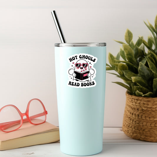 Hot Ghouls Read Books Halloween Ghost Reading – 3" Waterproof Bookish Sticker with Holo Overlay – Reading, Books, Reader Gift, Book Lover