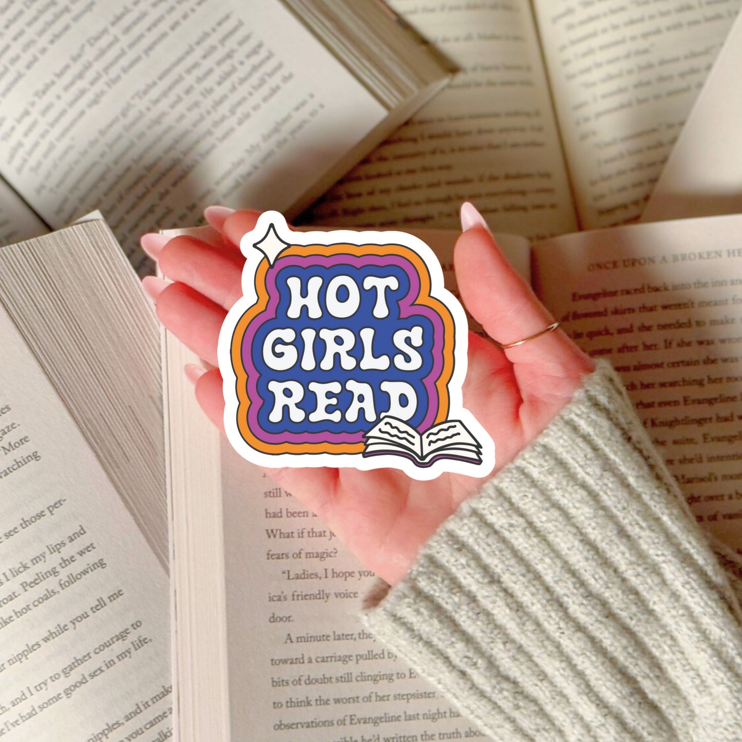 Hot Girls Read Retro Sticker – 3" Waterproof Bookish Sticker with Holo Overlay – Reading, Books, Reader Gift, Book Lover