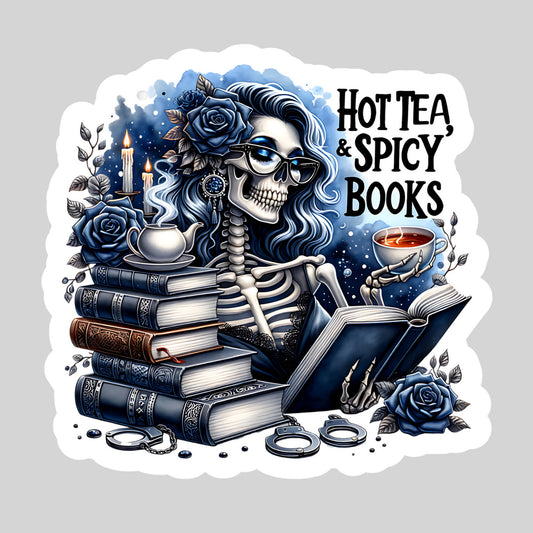 Hot Tea and Spicy Books – 3" Waterproof Bookish Sticker with Holo Overlay – Reading, Books, Reader Gift, Book Lover