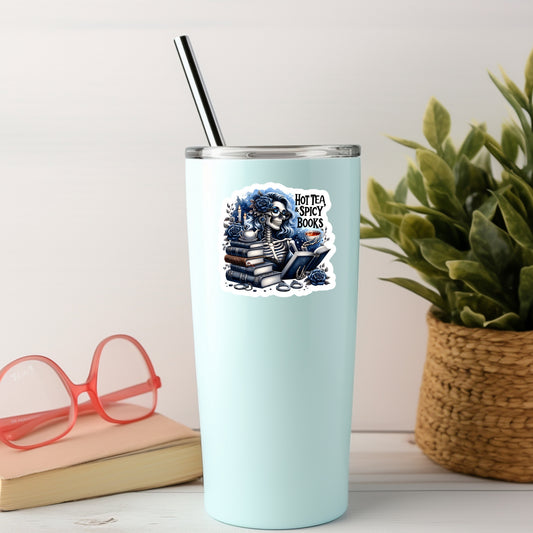 Hot Tea and Spicy Books – 3" Waterproof Bookish Sticker with Holo Overlay – Reading, Books, Reader Gift, Book Lover