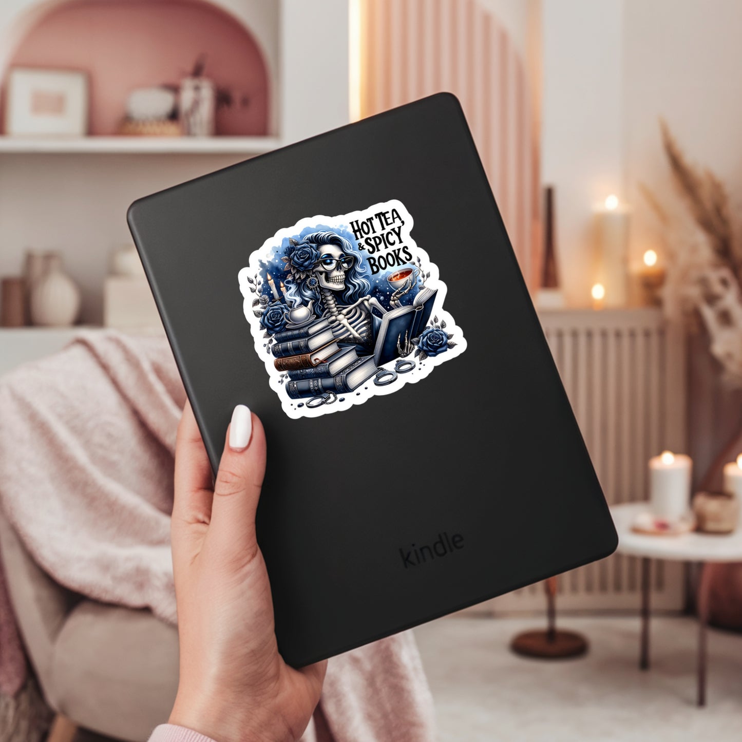 Hot Tea and Spicy Books – 3" Waterproof Bookish Sticker with Holo Overlay – Reading, Books, Reader Gift, Book Lover