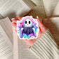 How To Scare Friends Funny Halloween Pink Ghost Reading  – 3" Waterproof Bookish Sticker with Holo Overlay – Reading, Books, Reader Gift, Book Lover