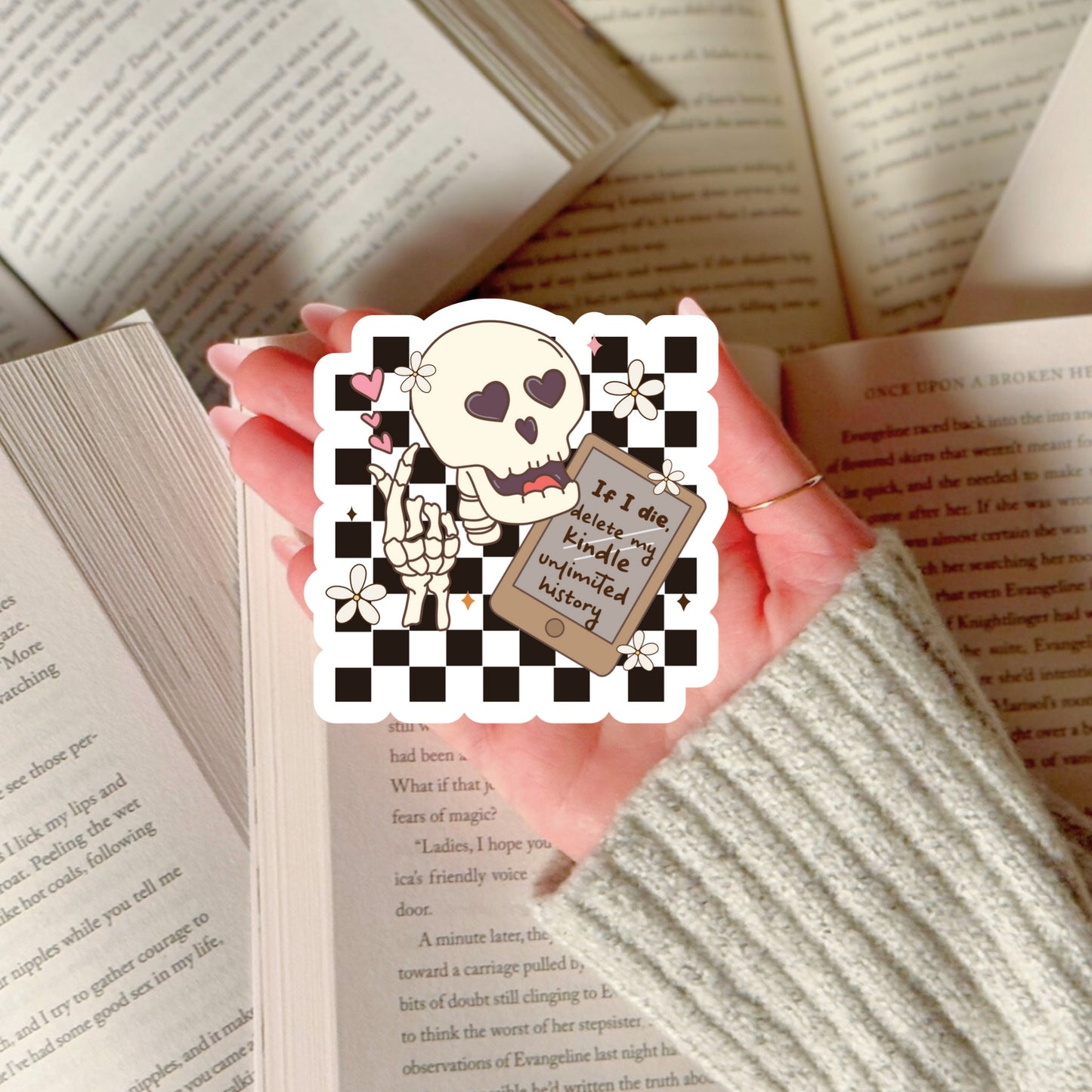 If I Die Delete my KU Kindle Unlimited History Funny – 3" Waterproof Bookish Sticker with Holo Overlay – Reading, Books, Reader Gift, Book Lover