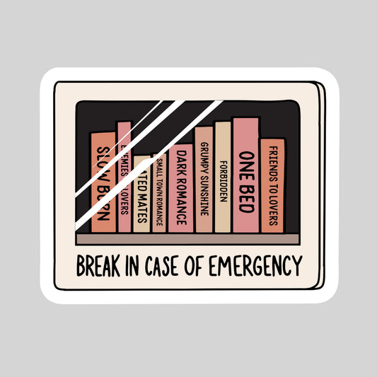 In Case of Emergency Break Glass Book Sticker – 3" Waterproof Bookish Sticker with Holo Overlay – Reading, Books, Reader Gift, Book Lover