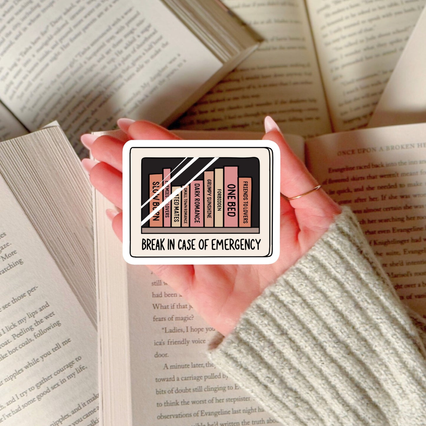 In Case of Emergency Break Glass Book Sticker – 3" Waterproof Bookish Sticker with Holo Overlay – Reading, Books, Reader Gift, Book Lover