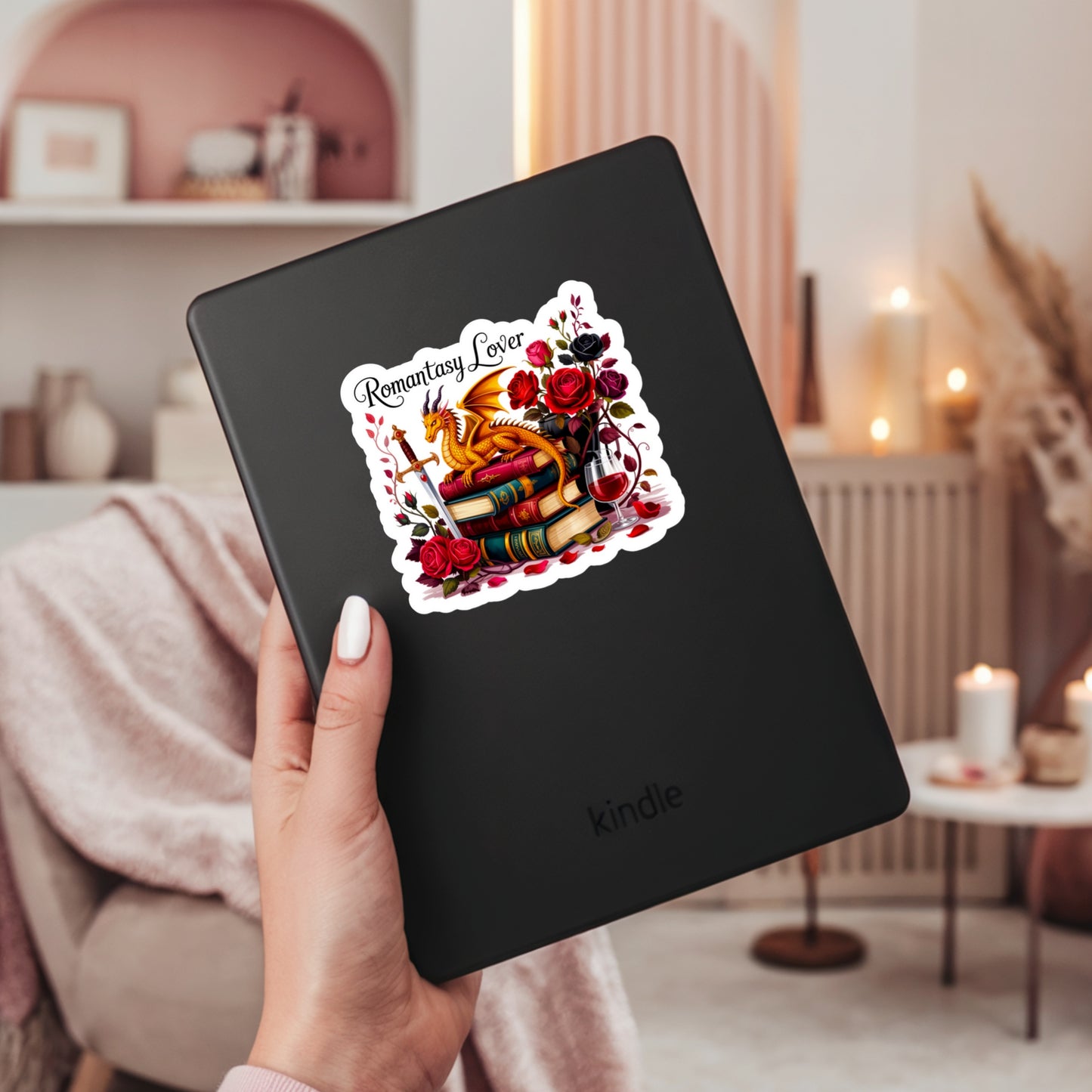 Romantasy Lover Dragon Book Reader Sticker – 3" Waterproof Bookish Sticker with Holo Overlay – Reading, Books, Reader Gift, Book Lover, Bookstore Merch